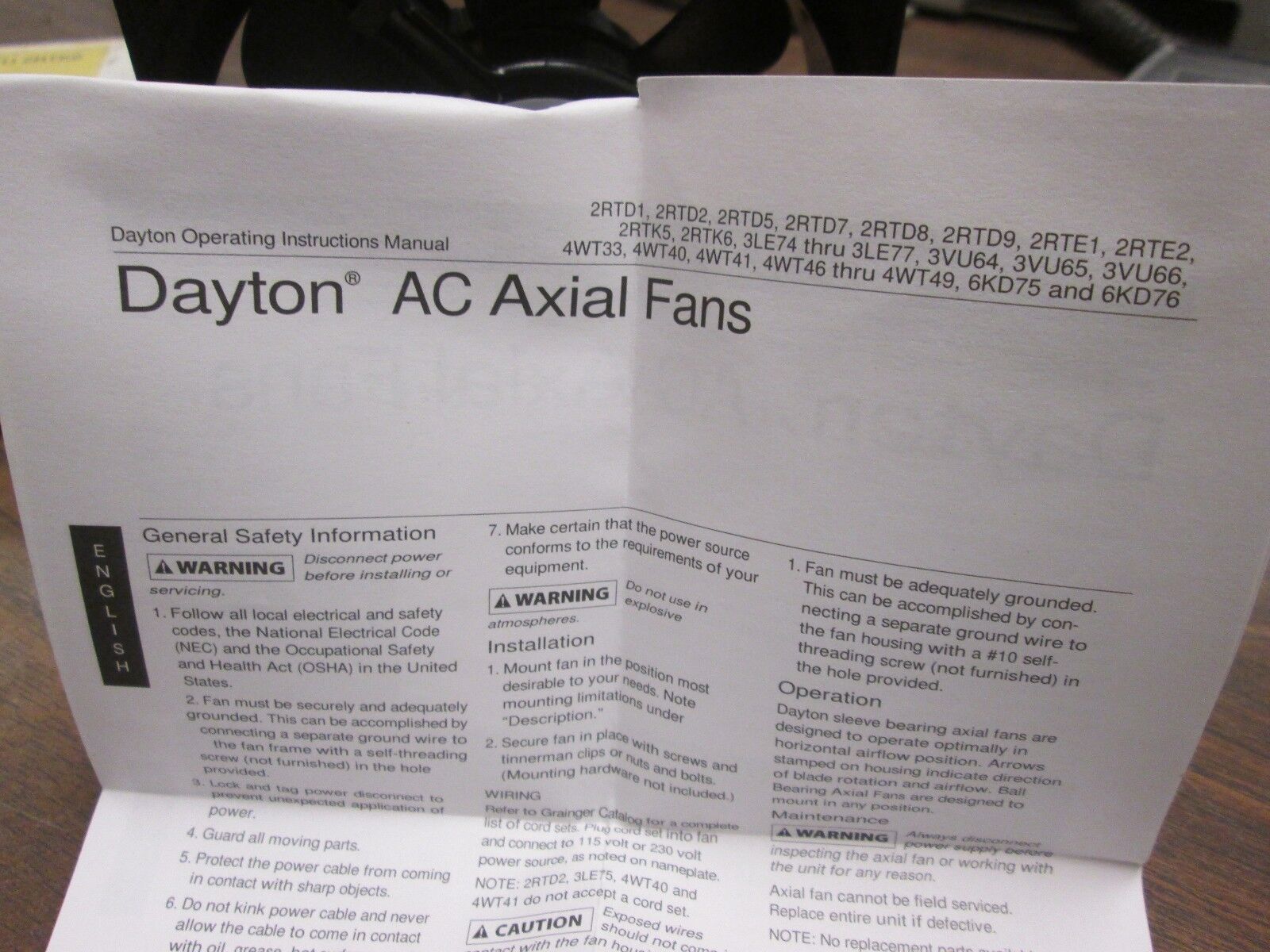Dayton AC Axial Fan 2RTK6 115V 124 CFM Ball Bearing New Surplus