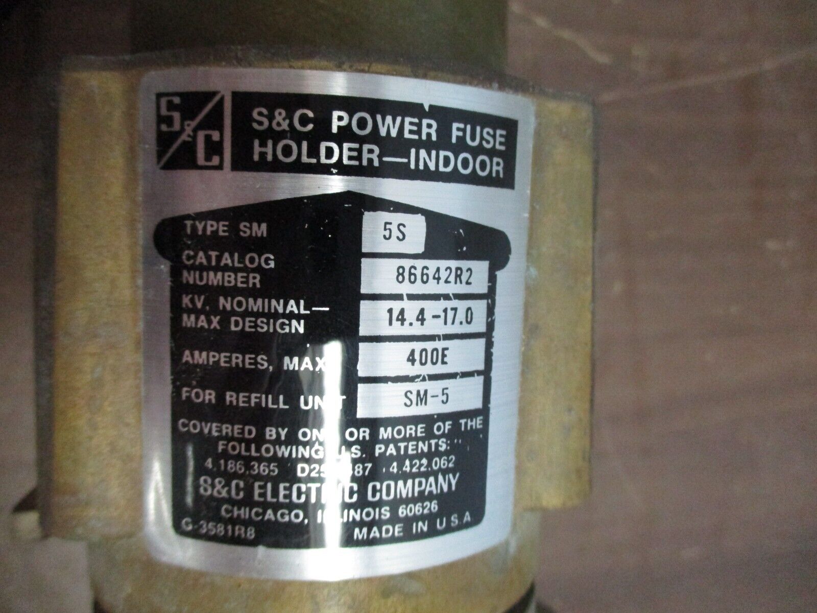 S&C SM-5S Medium Voltage Fuse 86642R2 400E Max 14.4-17.0kV w/ 400E Refill Used