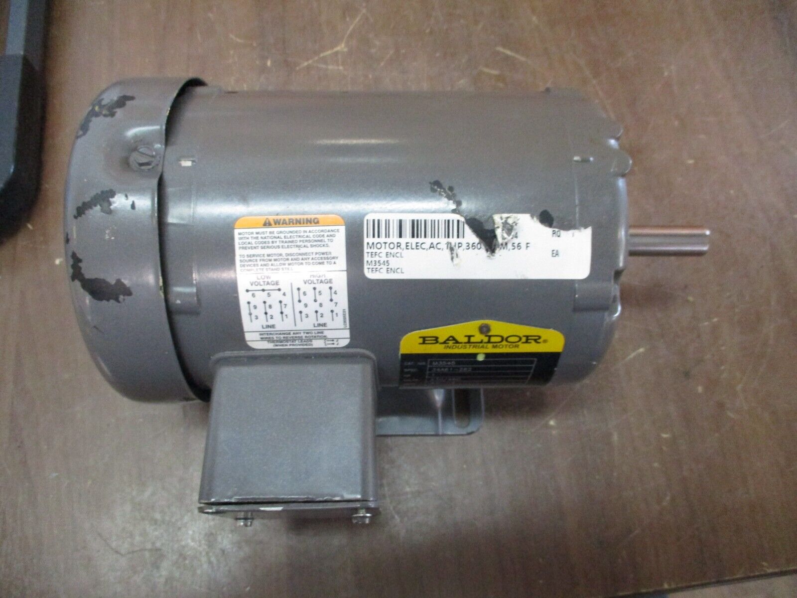 Baldor Motor M3545 1HP 3600RPM 230/460V 3.6/1.8A 3Ph 60Hz *No Key* Used