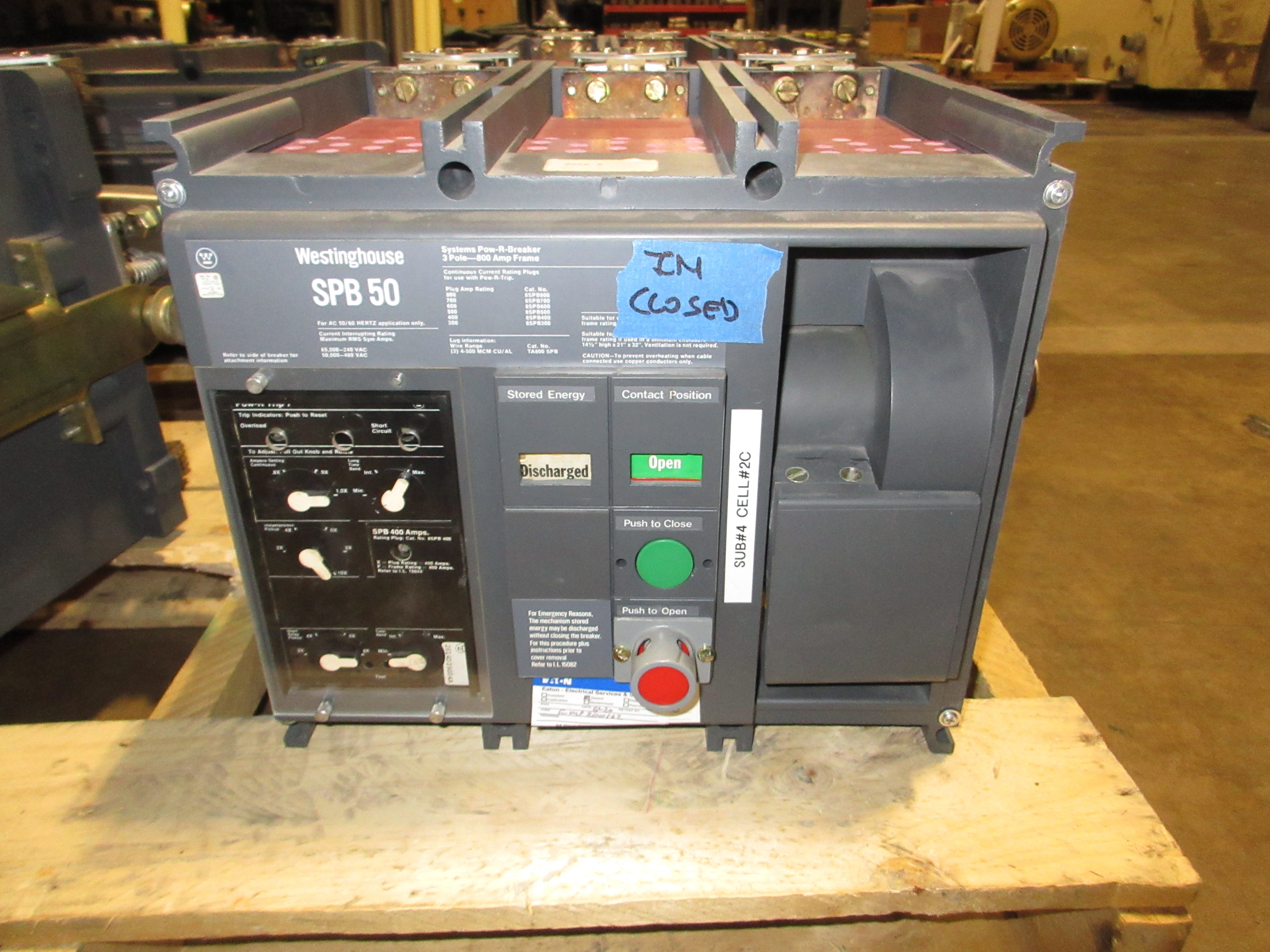 Westinghouse Circuit Breaker SPB 50 800A Frame 400A Plug 3P 50/60Hz Used