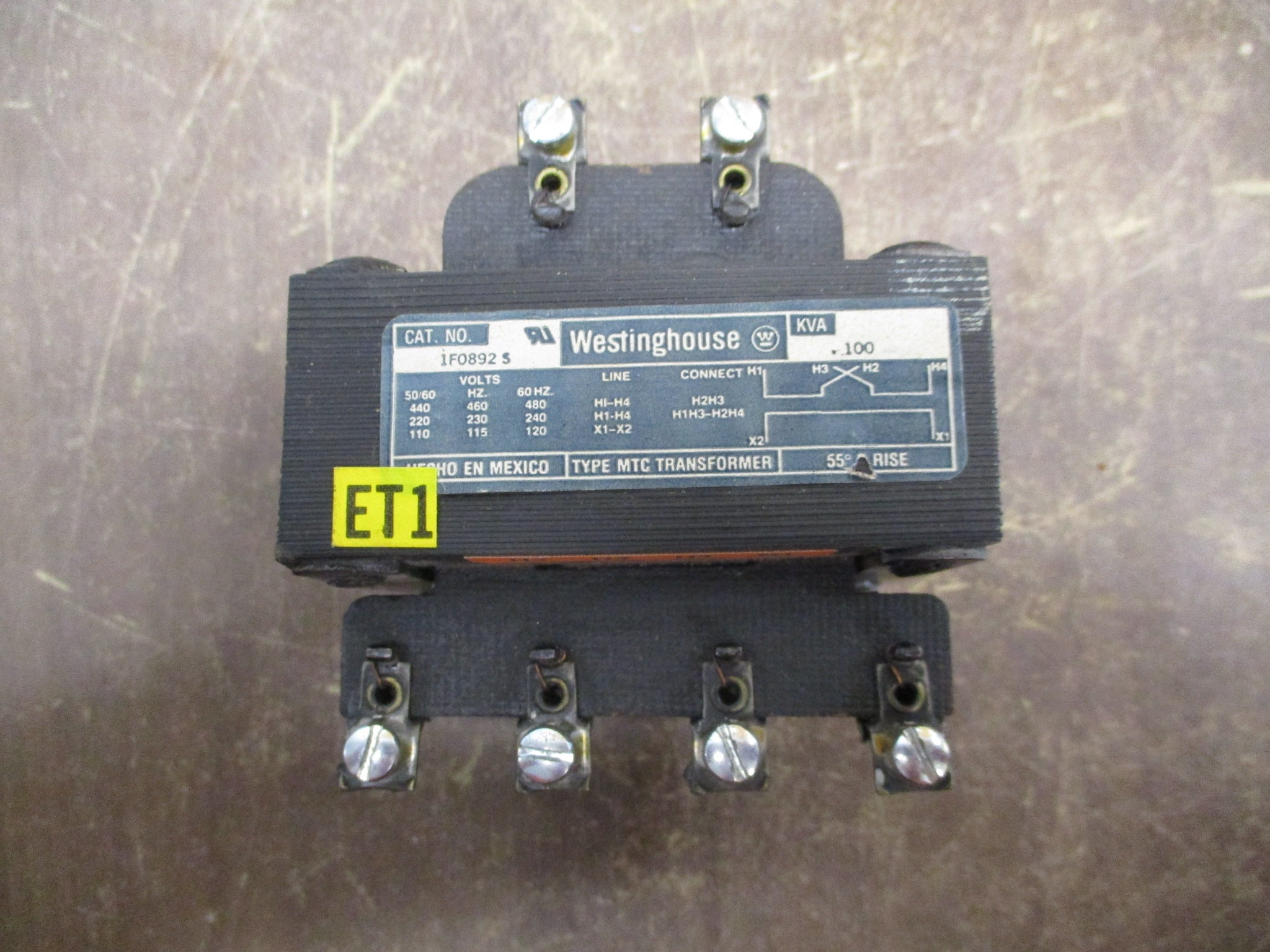 Westinghouse Type MTC Transformer 1F0892 S Pri: 240/480V Sec: 120V 0.100kVA Used