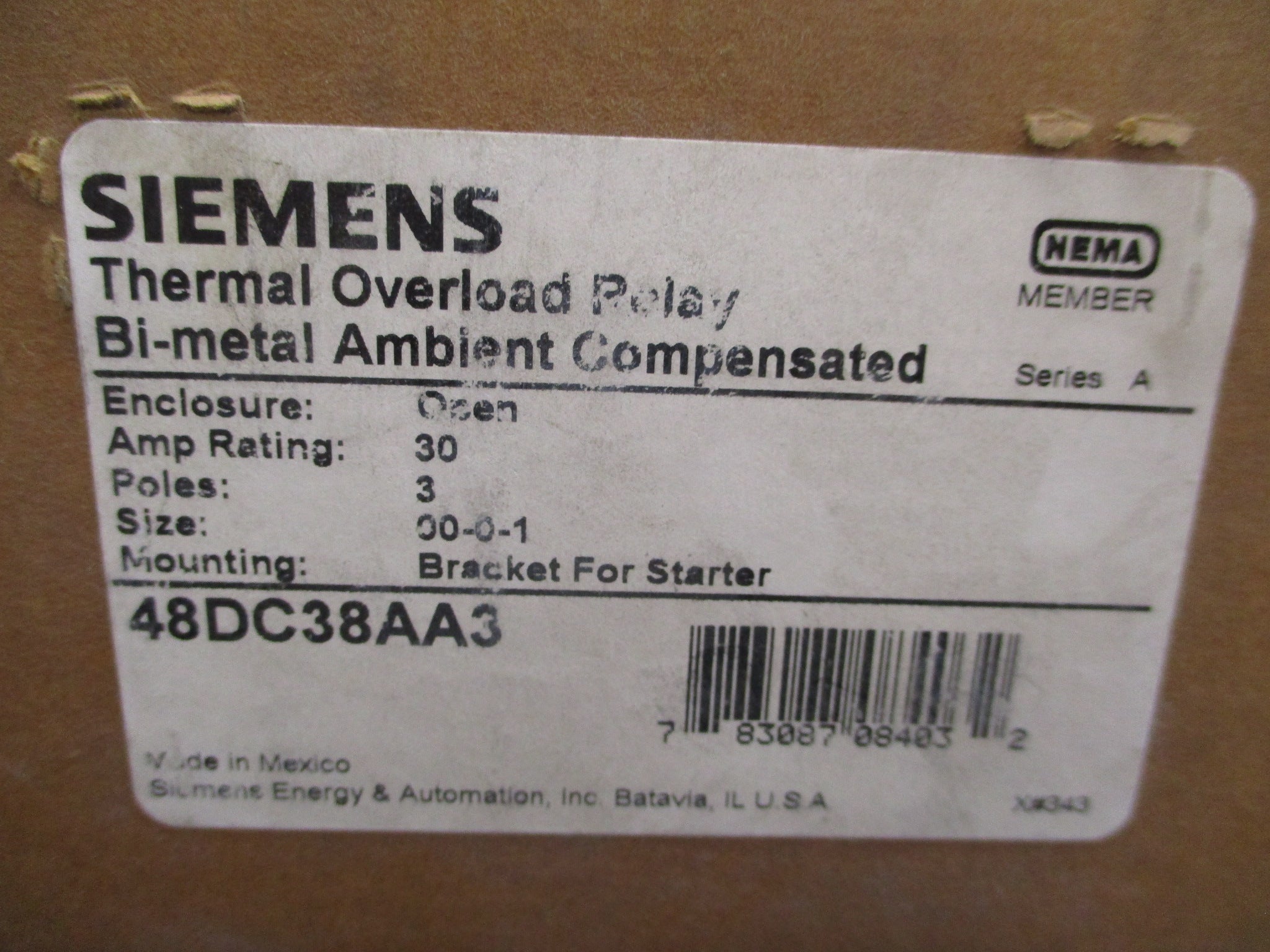 Siemens Overload Relay 48DC38AA3 30A 3P New Surplus