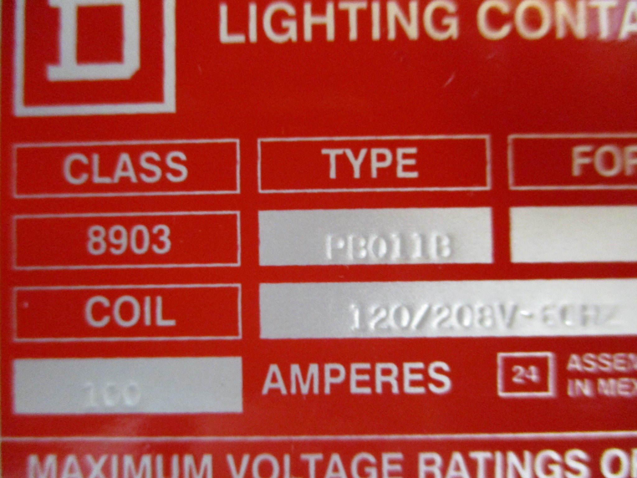 Square D Lighting Contactor 8903 PB011B Ser. A 120/208V Coil 100A 600V Used