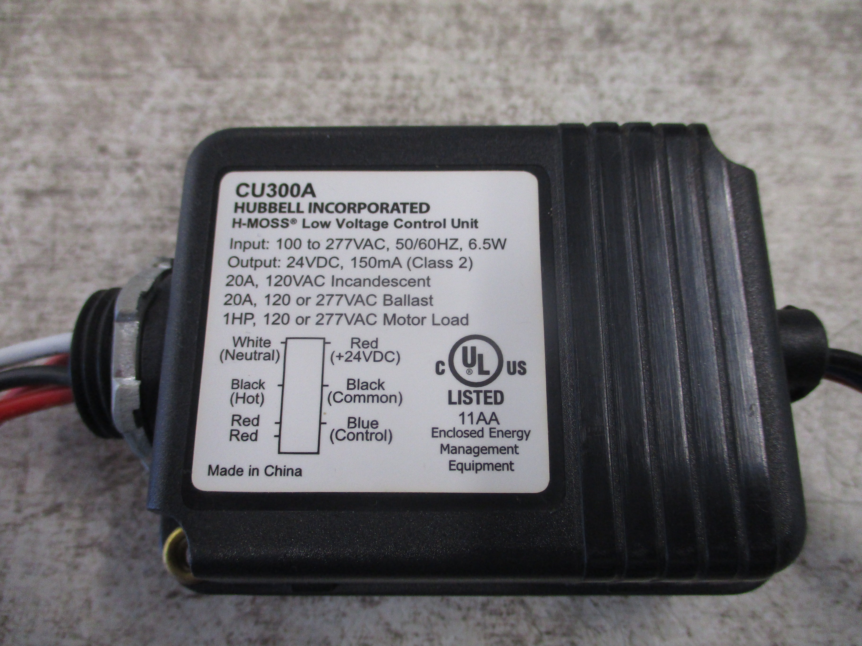Hubbell H-Moss Low Voltage Control Unit CU300A Input: 100-277VAC 50/60Hz 6.5W Output: 24VDC 150mA Used