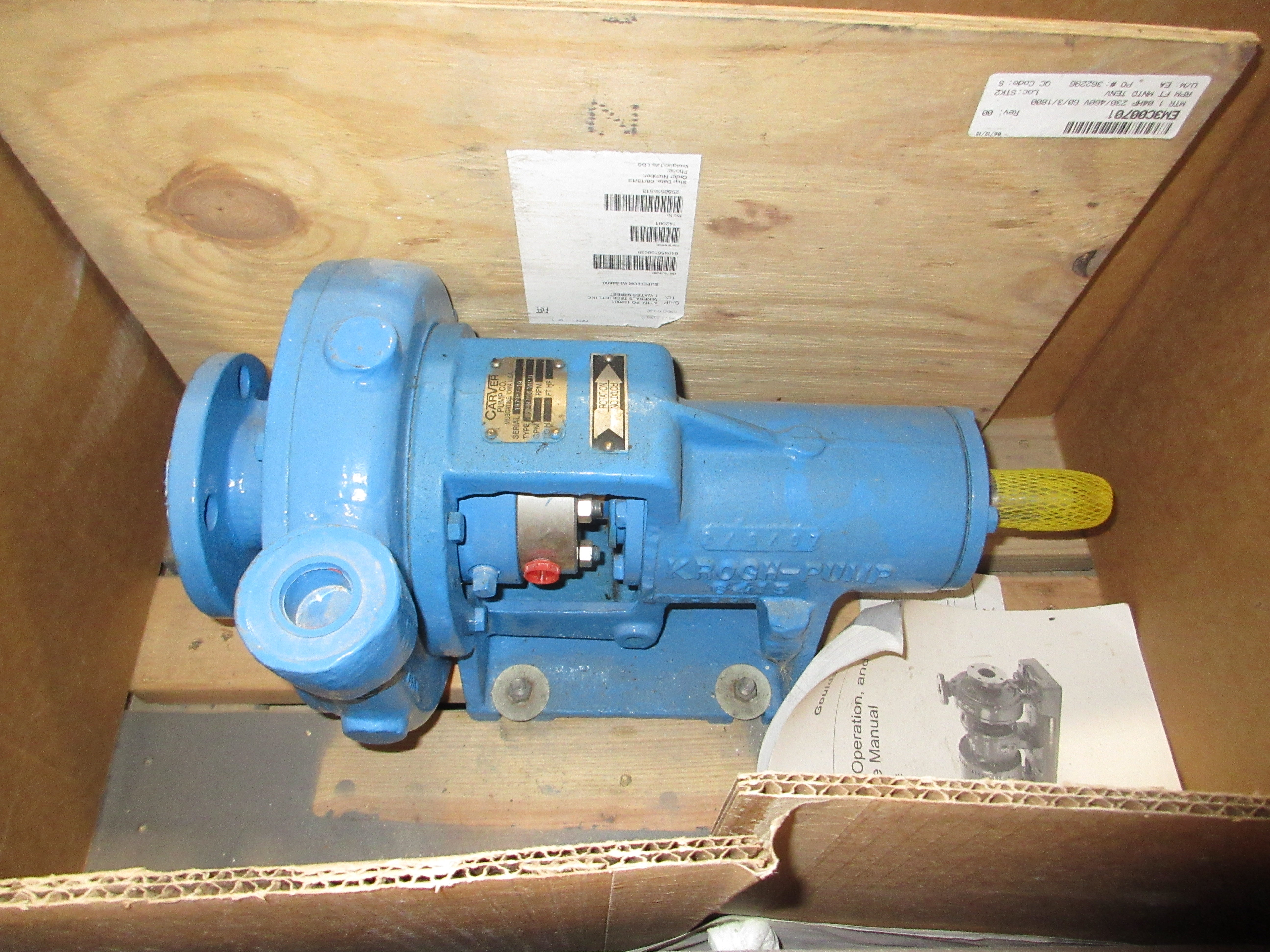 Carver Pump Co. Pump KF50-OH 1X2X8 3/16" C1 *No Box* New Surplus