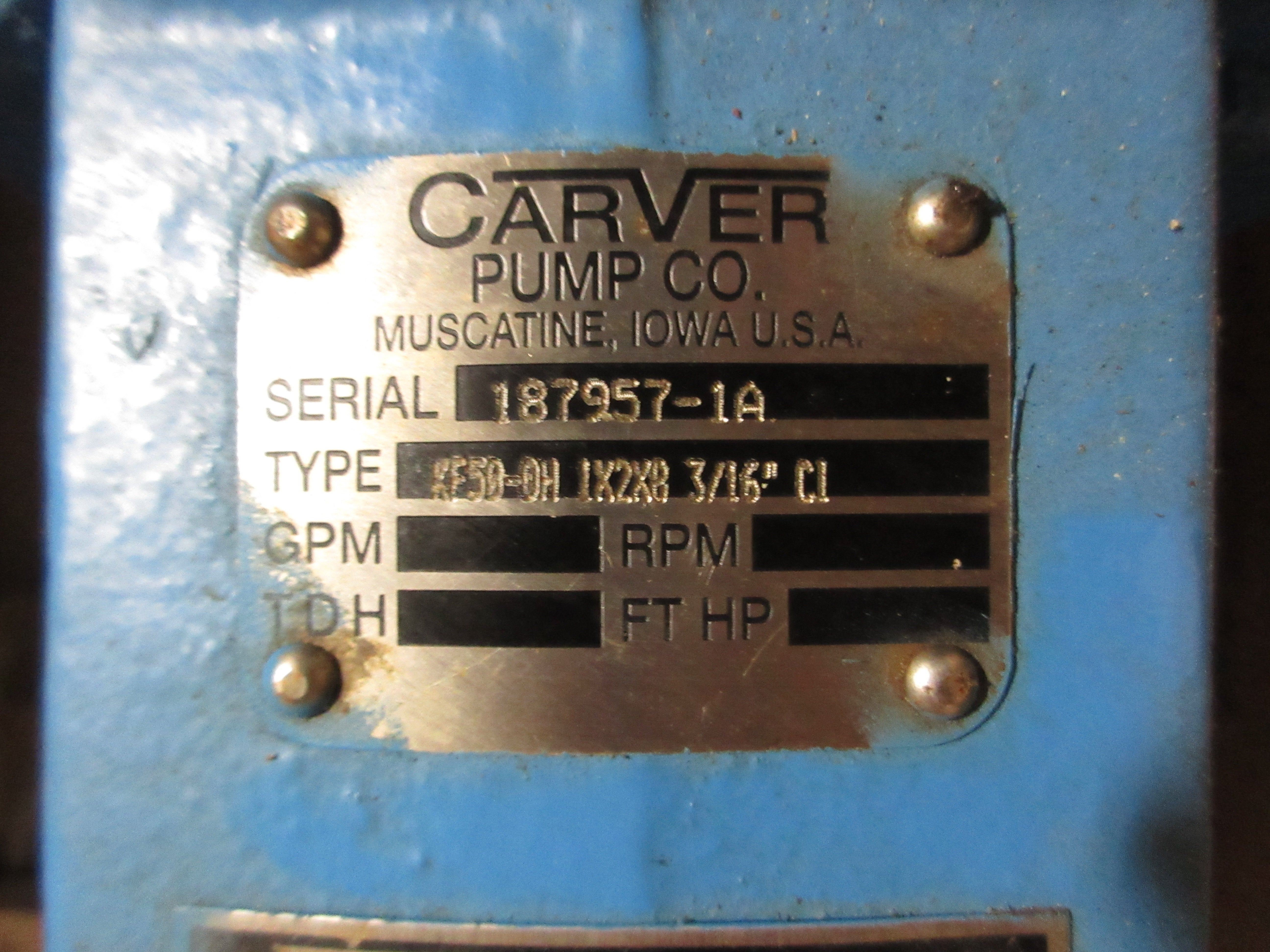 Carver Pump Co. Pump KF50-OH 1X2X8 3/16" C1 *No Box* New Surplus