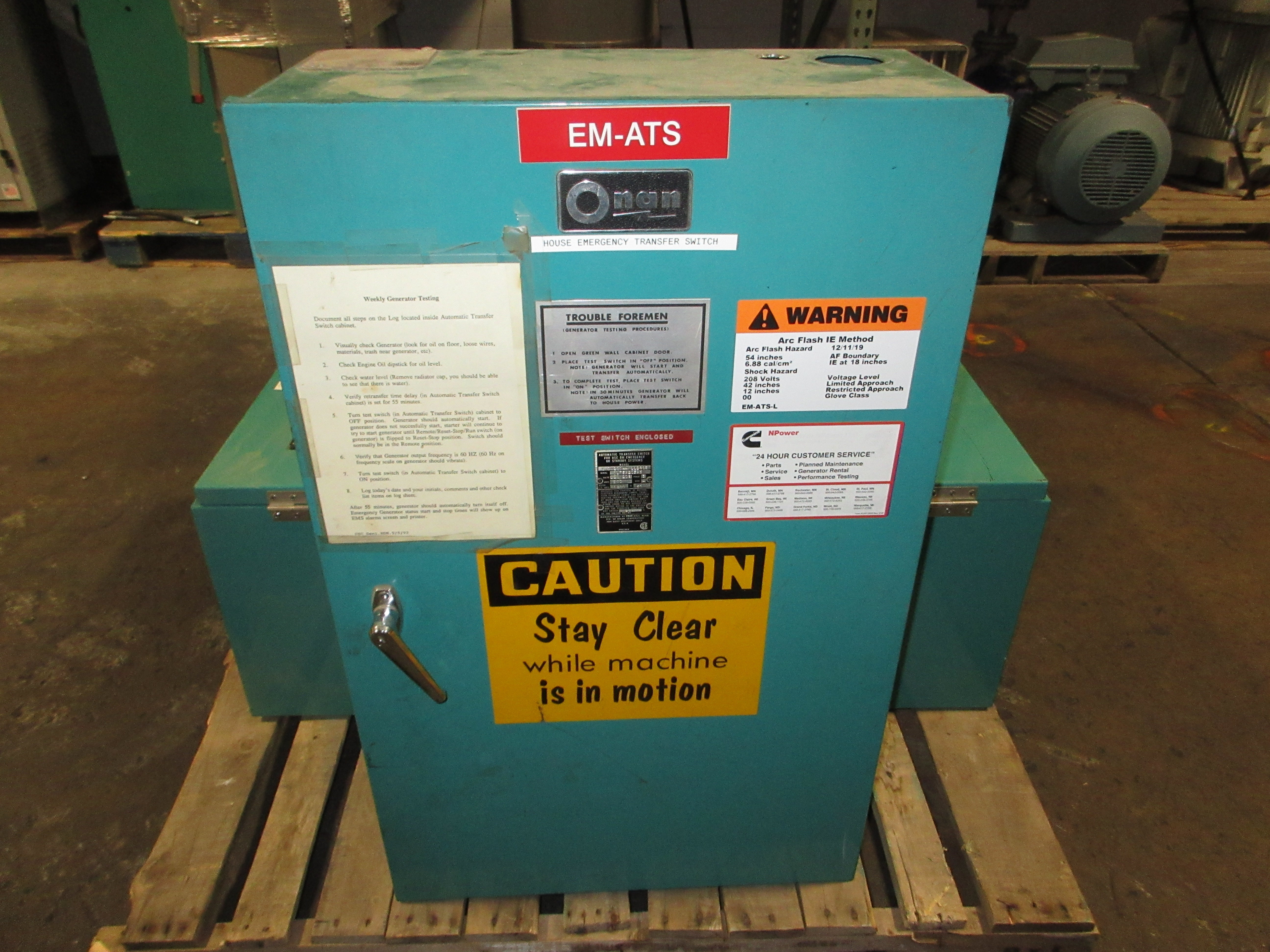 Onan Automatic Transfer Switch LTDU200-4/11280E 200A 120/208V 3Ph 4W 60Hz Used