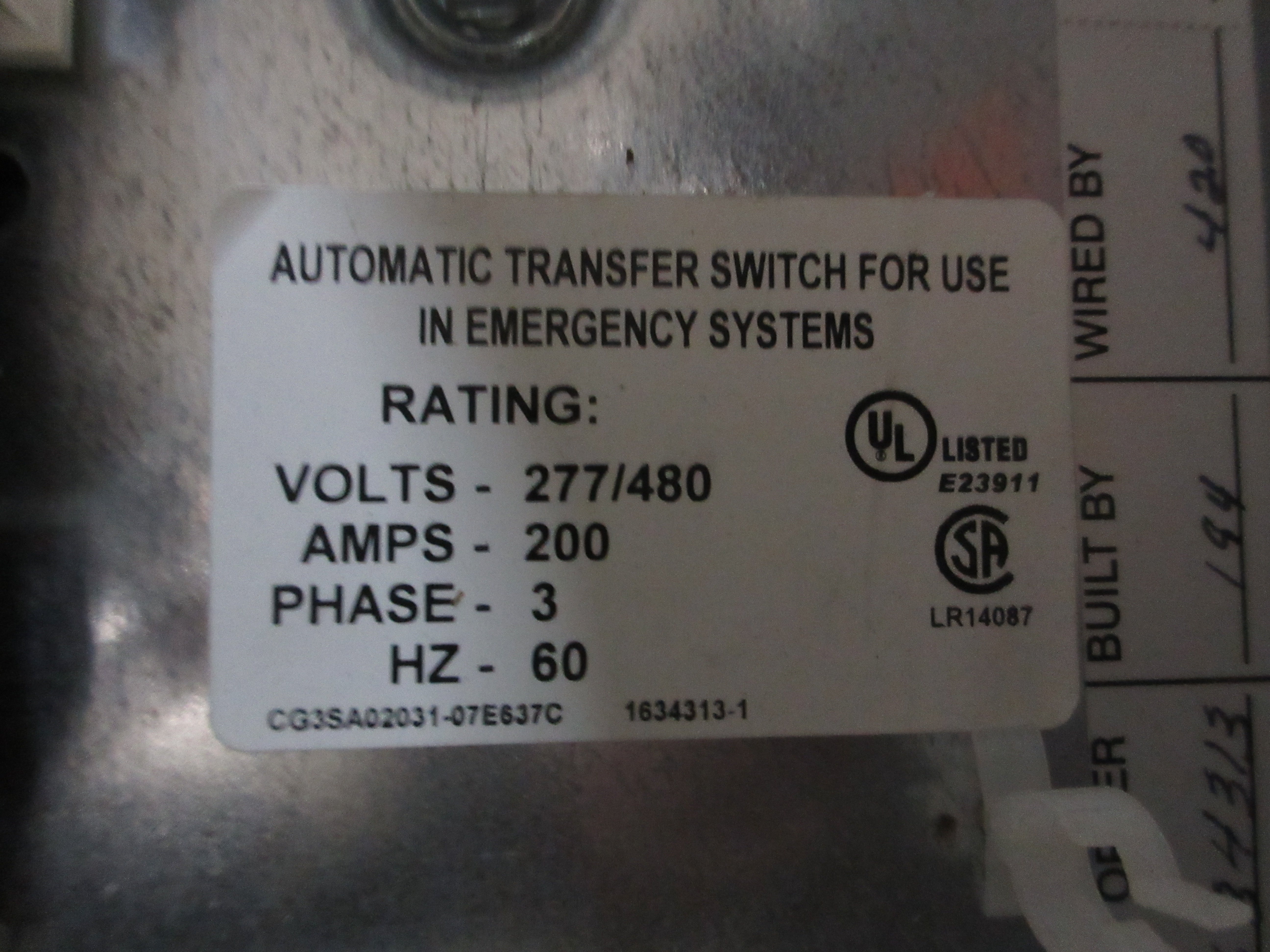 CAT Automatic Transfer Switch CTG 200A 277/480V 3Ph 60Hz Used