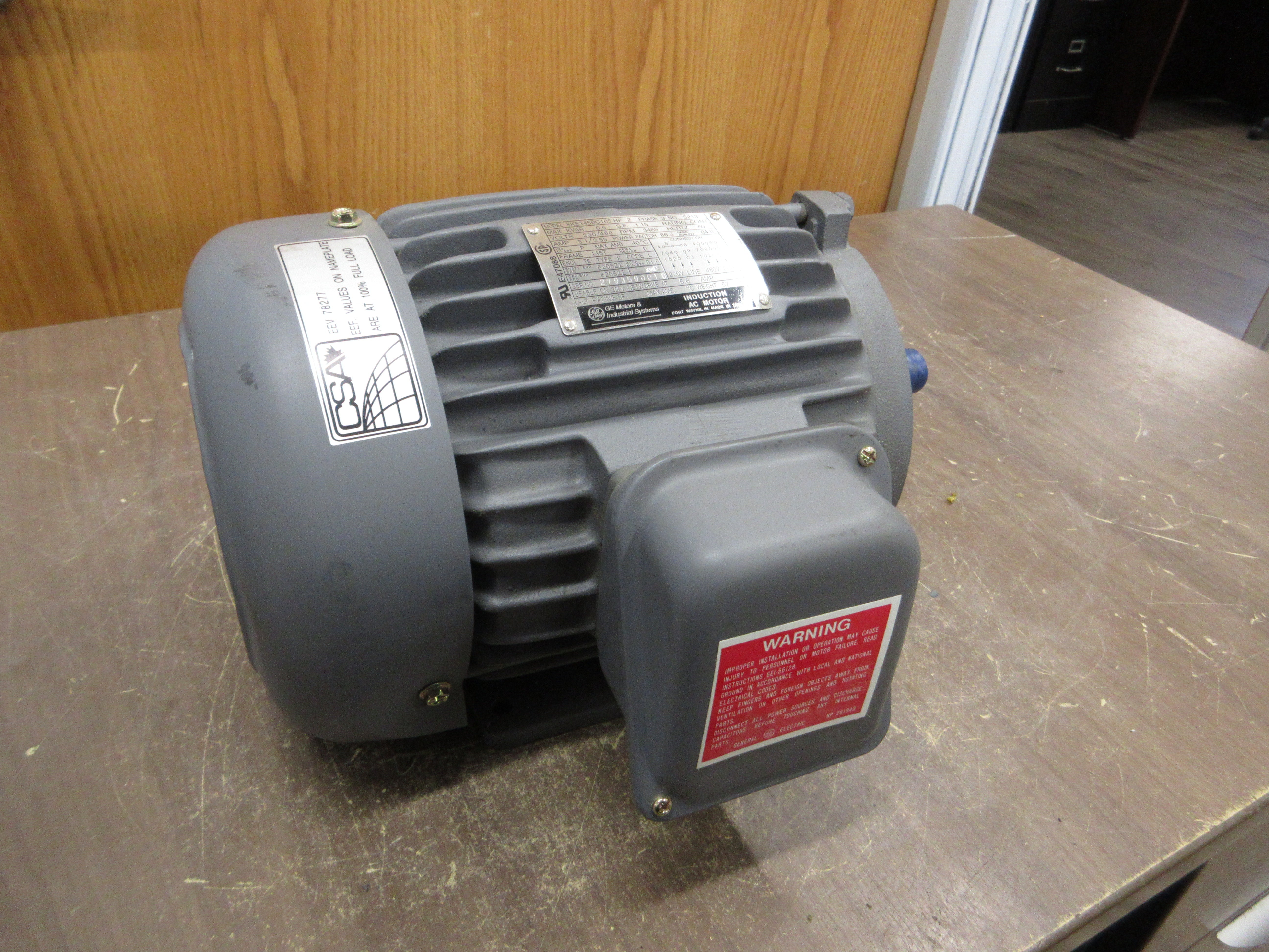 GE Induction AC Motor 5KE145BC105 2HP 3600RPM 230/460V 5.1/2.55A 3Ph 60Hz Used