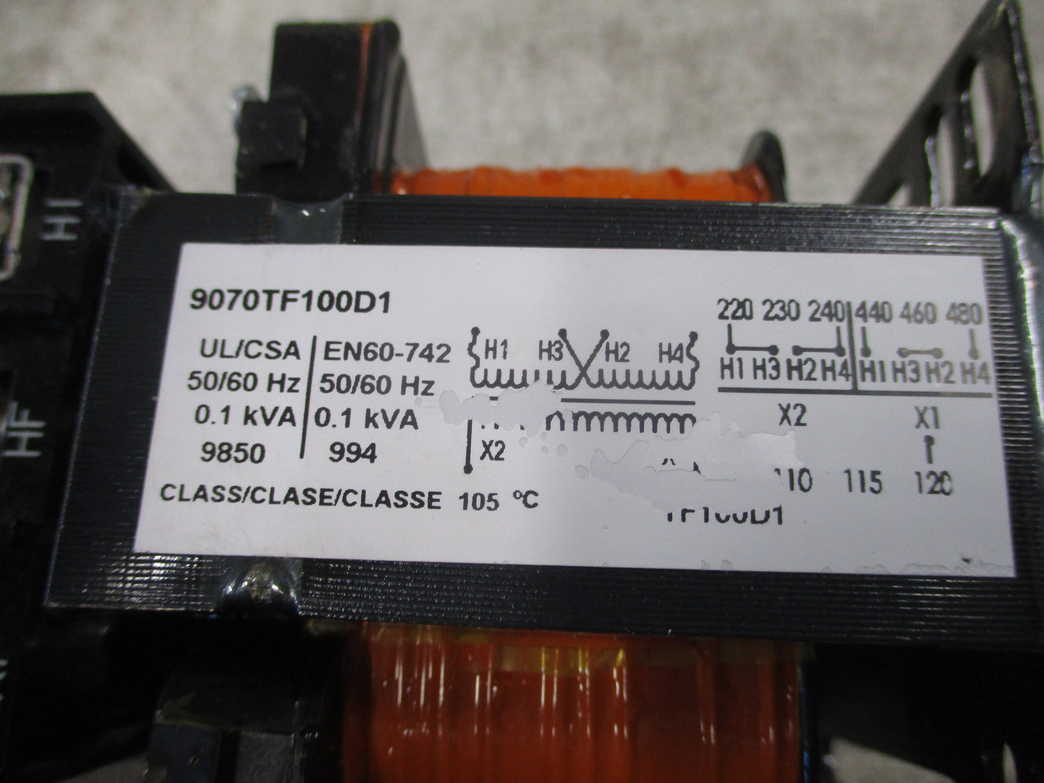 Square D Transformer 9070TF100D1 0.1kVA Pri: 240/480V Sec: 120V 50/60Hz * Fuses May Vary* Used