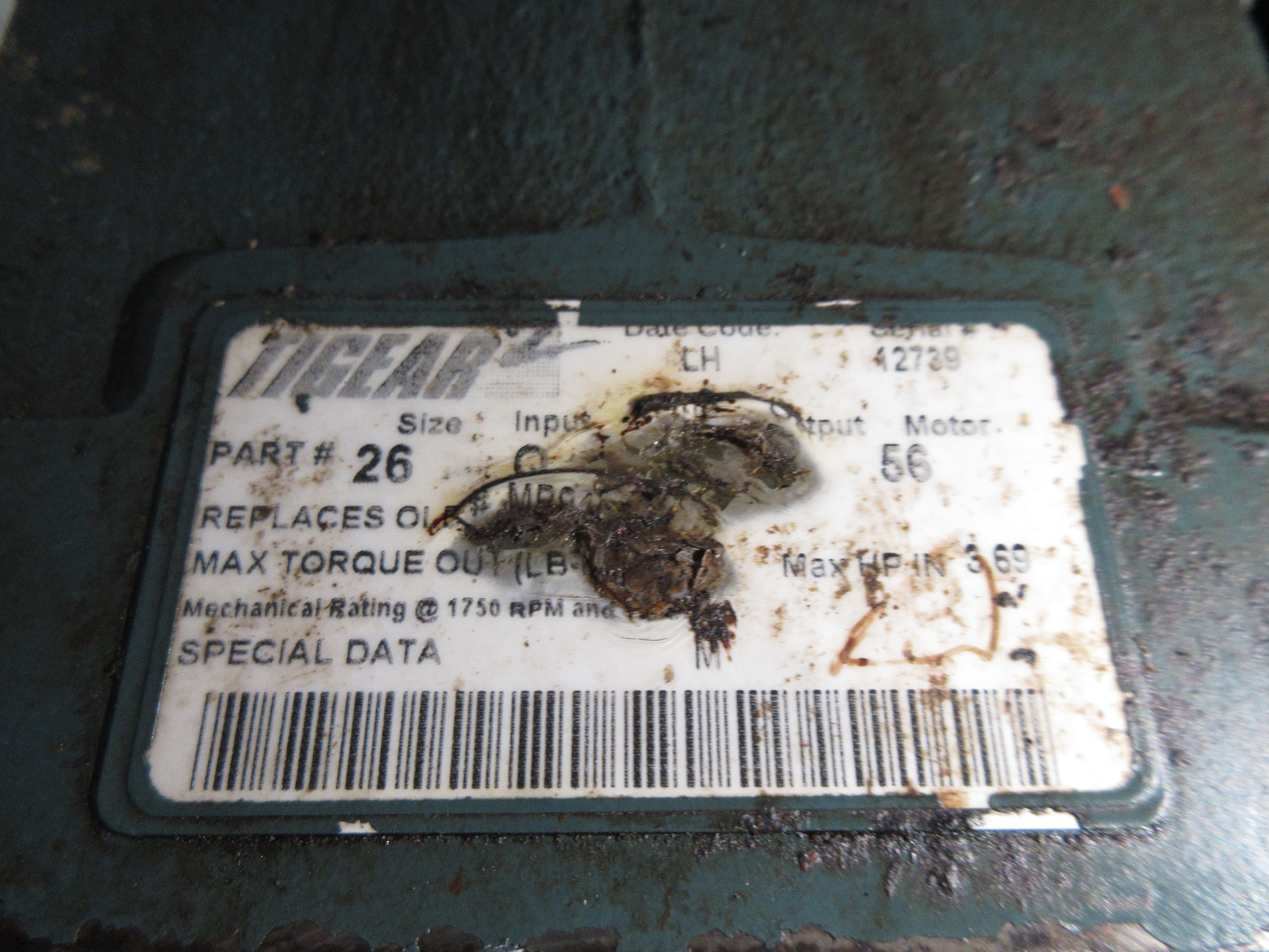 Dodge Tigear 2 Gearmotor 3.69 Max HP In 1800RPM *Missing (2) Fan Cover Screws*