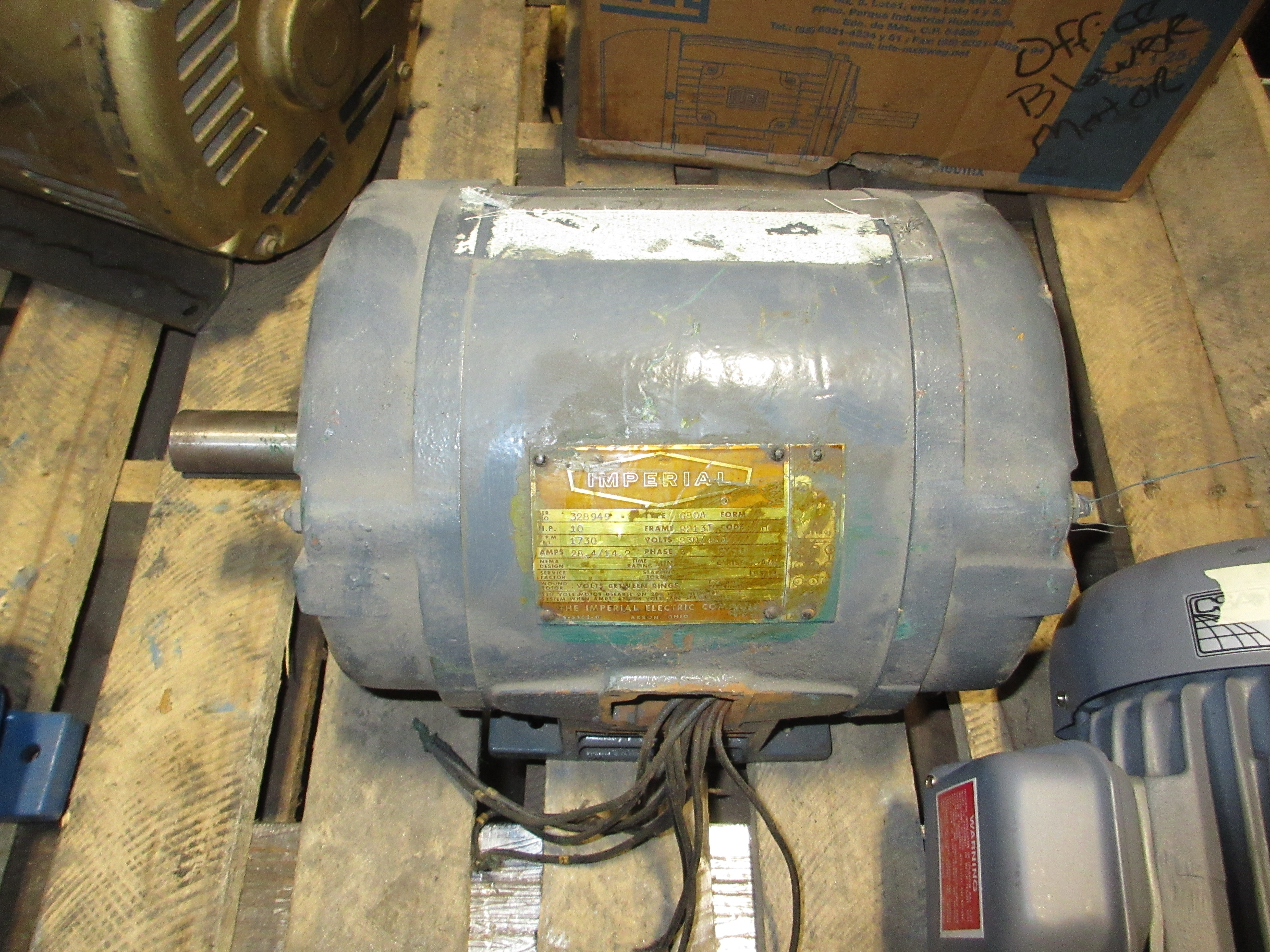 Imperial Motor 328949 10HP 1800RPM 230/460V 28.4/14.2A 3Ph 60Hz Used