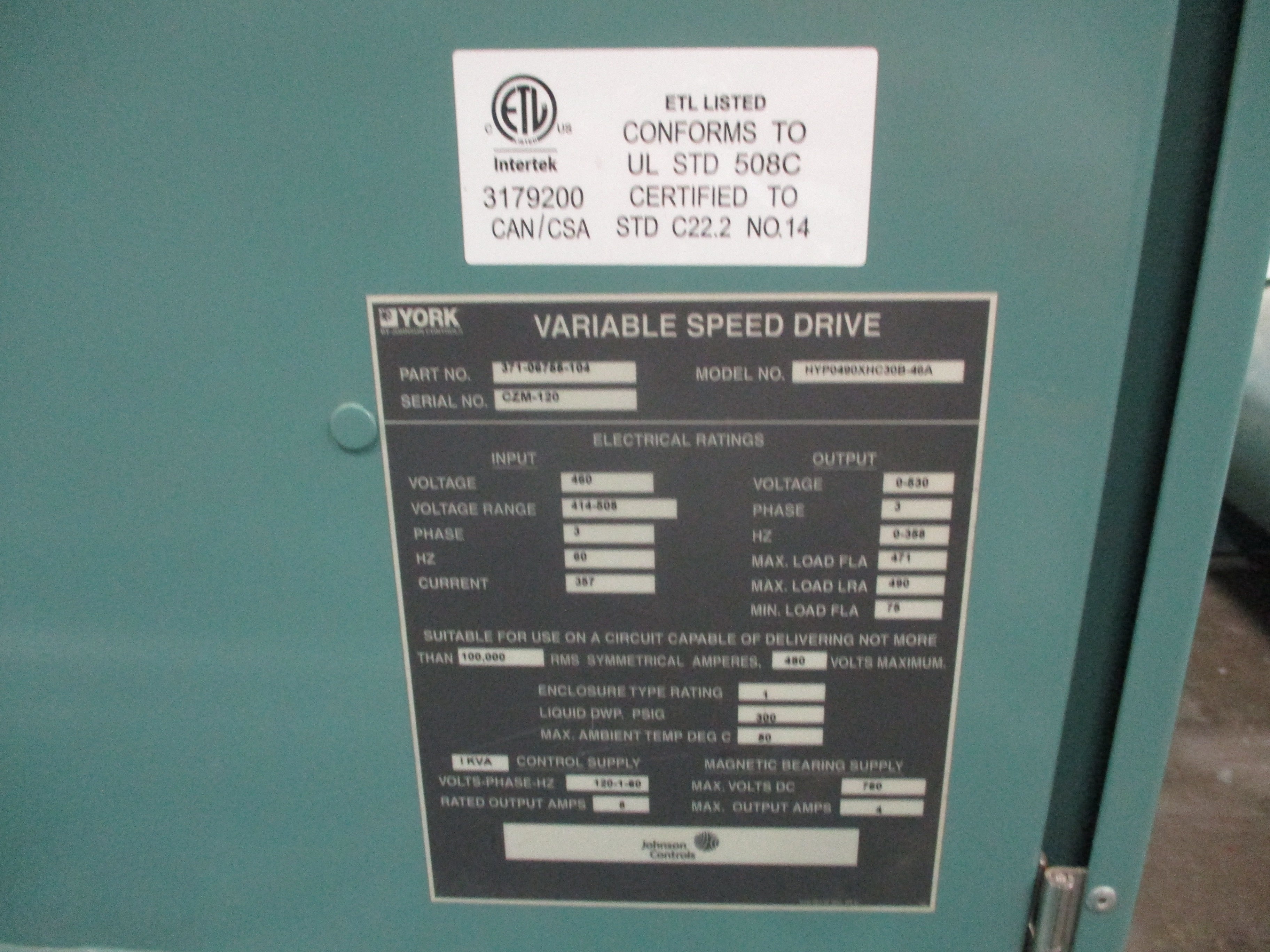 York YMC2 Water Cooled Chiller YMC2-S0879AA 250 ton 460V 3Ph R-134A 14,082 Opera