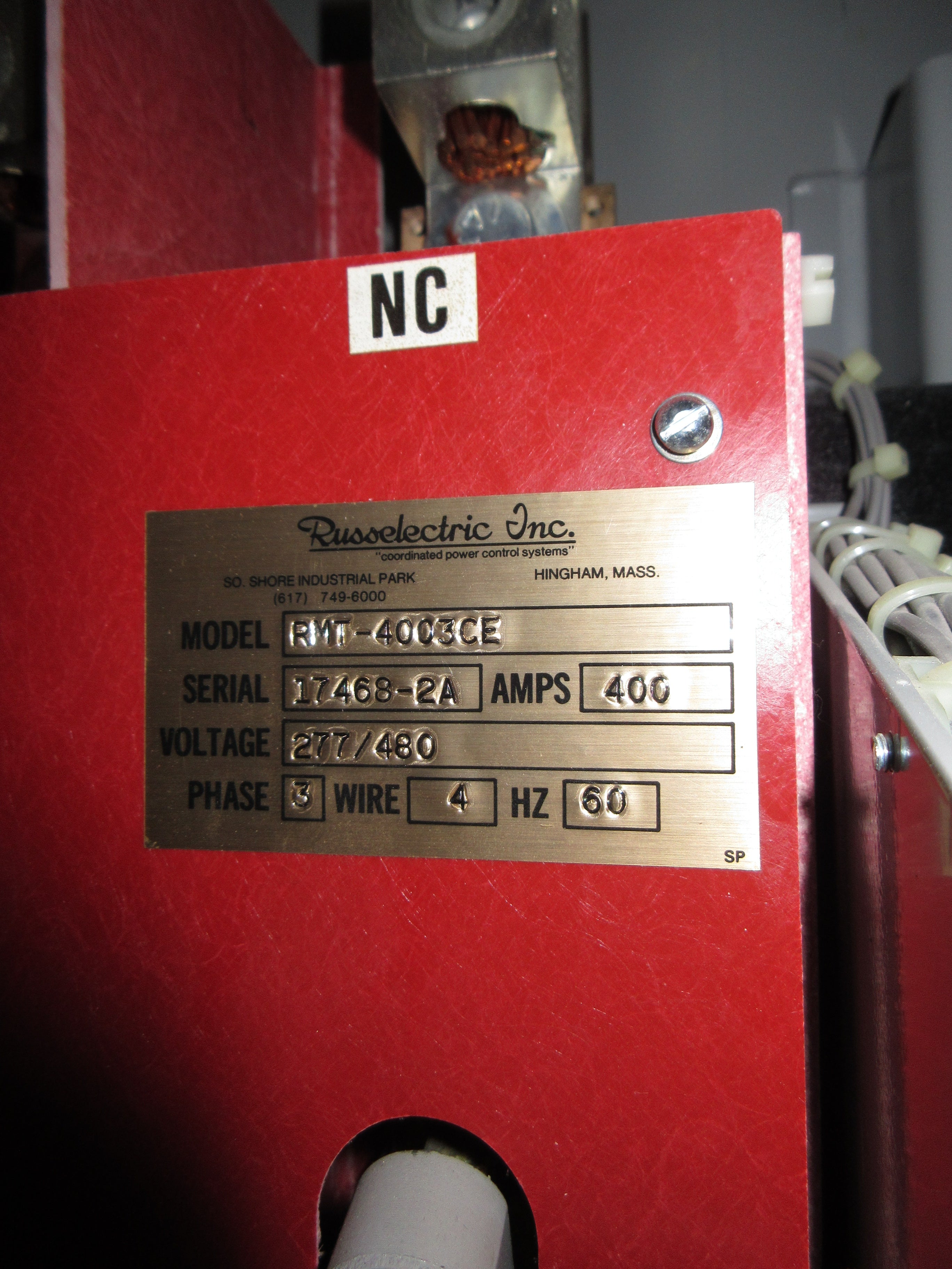 Russelectric Automatic Transfer Switch RMT-4003CE 400A 277/480V 3Ph 4W 60Hz Used