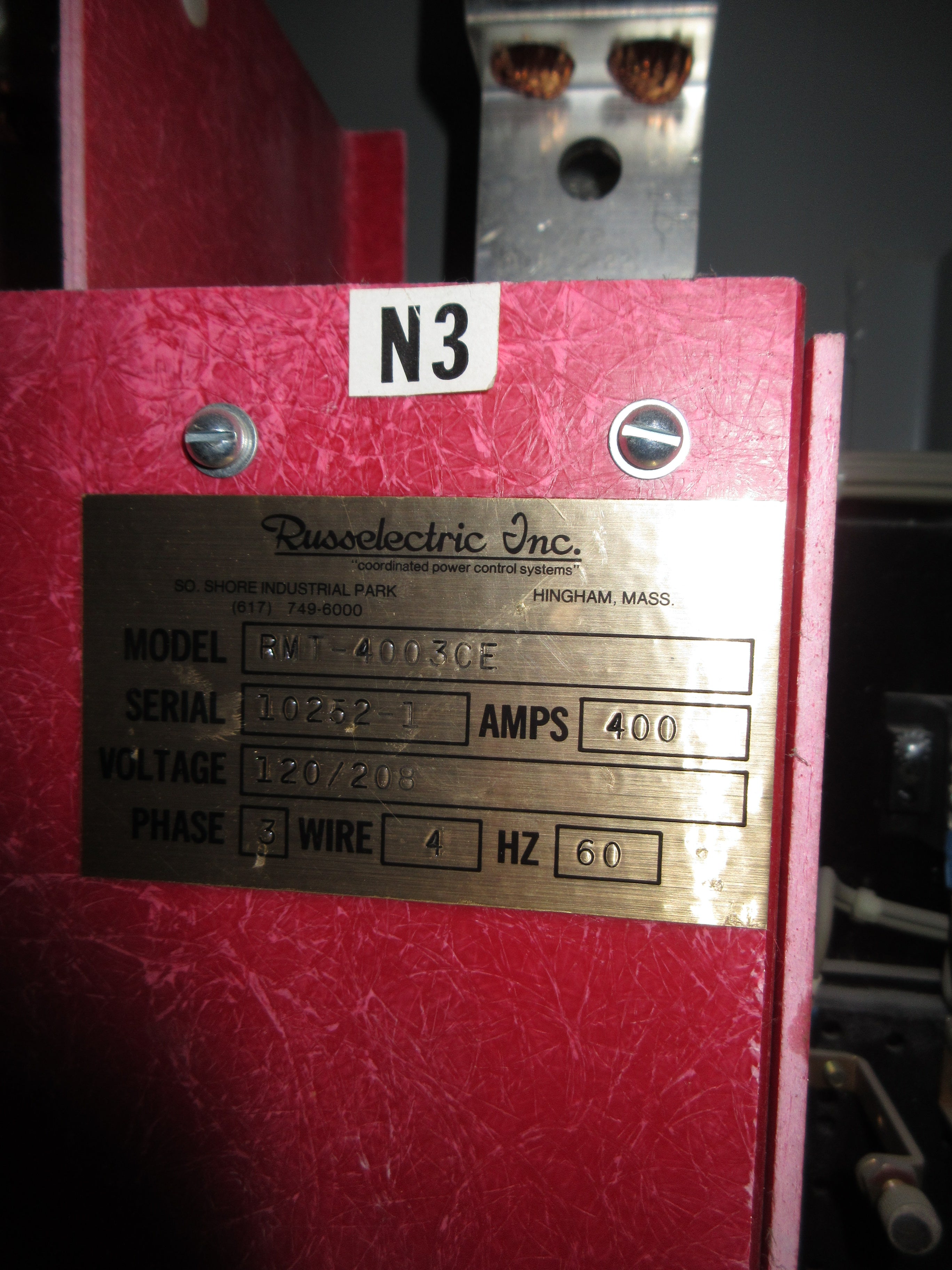 Russelectric Automatic Transfer Switch RMT-4003CE 400A 277/480V 3Ph 4W 60Hz Used