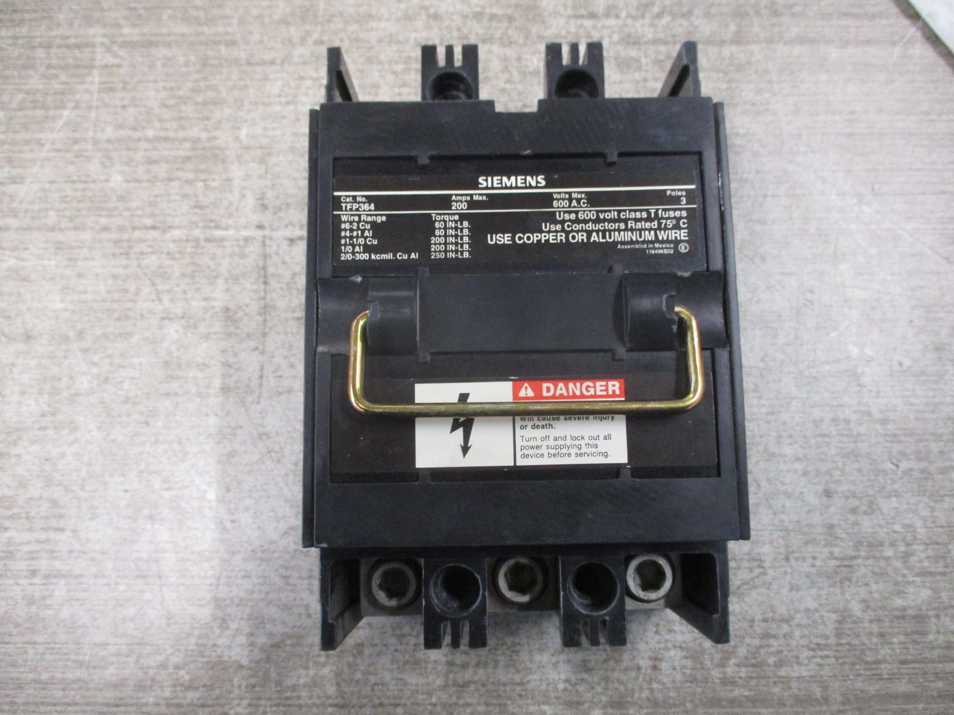 Siemens Fuse Pullout Switch TFP364 200A 600V 3P Used