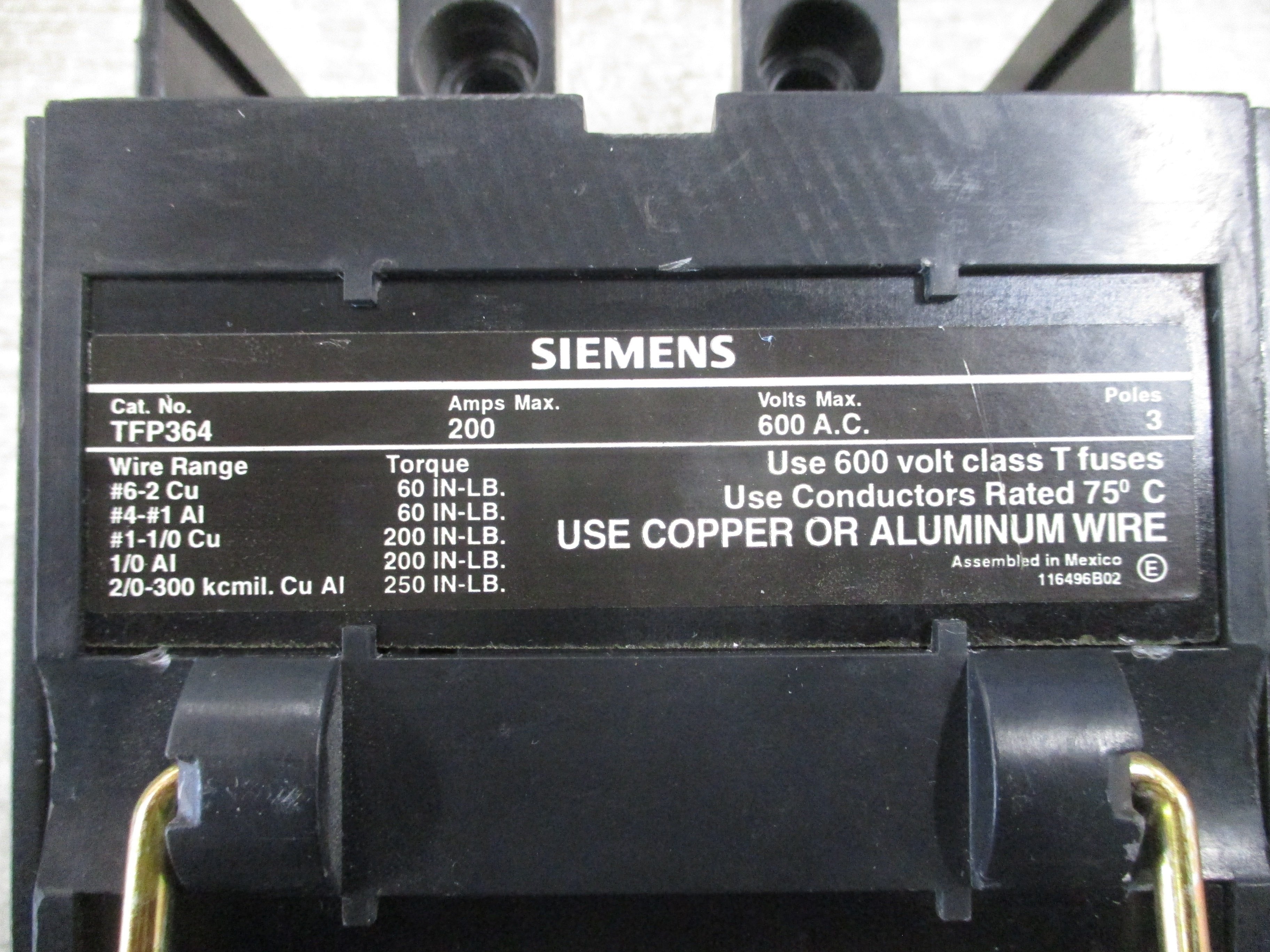 Siemens Fuse Pullout Switch TFP364 200A 600V 3P Used
