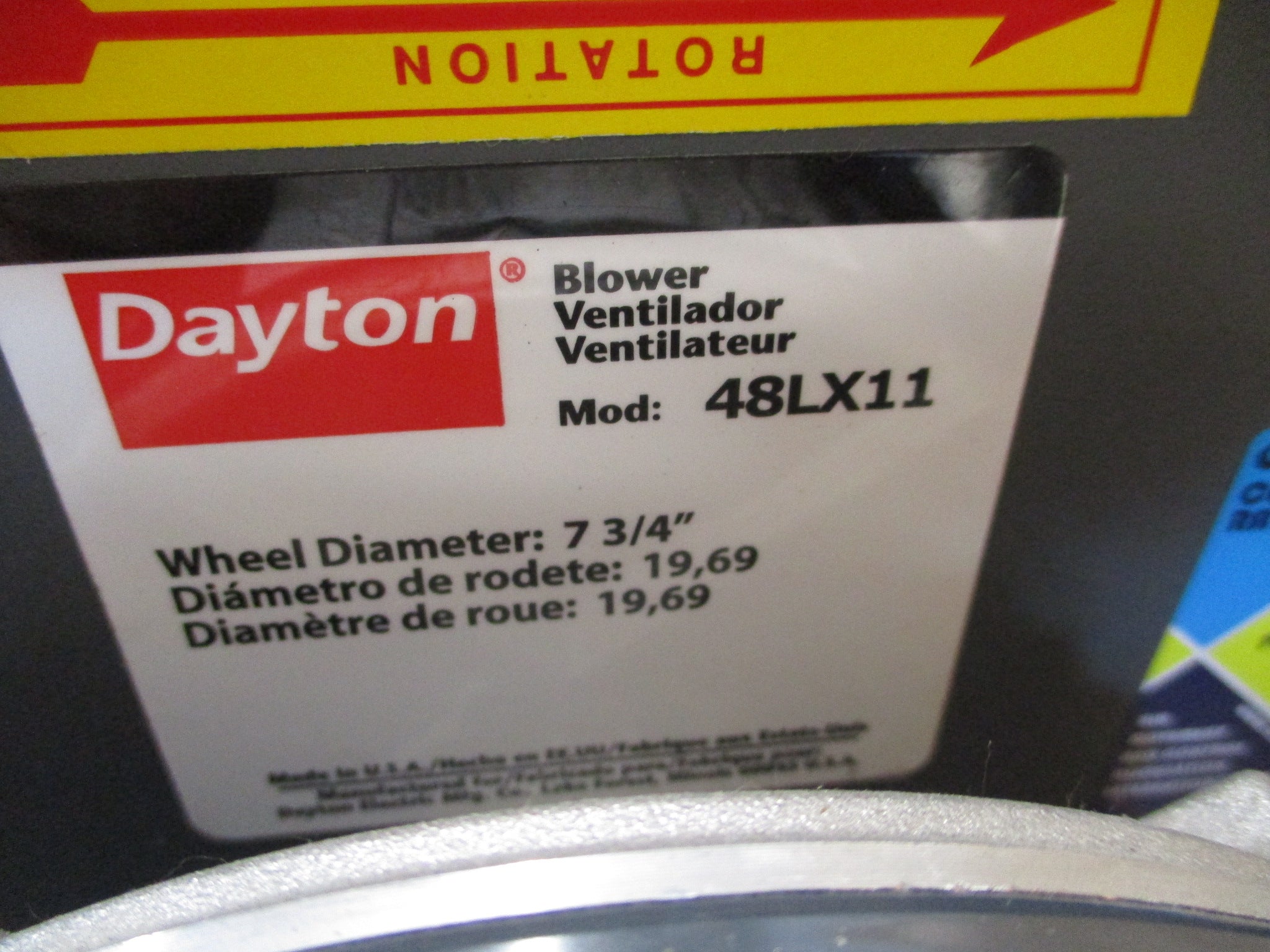 Dayton Blower 48LX11 1/3HP 3450RPM 208-230/460V 3Ph Wheel: 7 3/4"