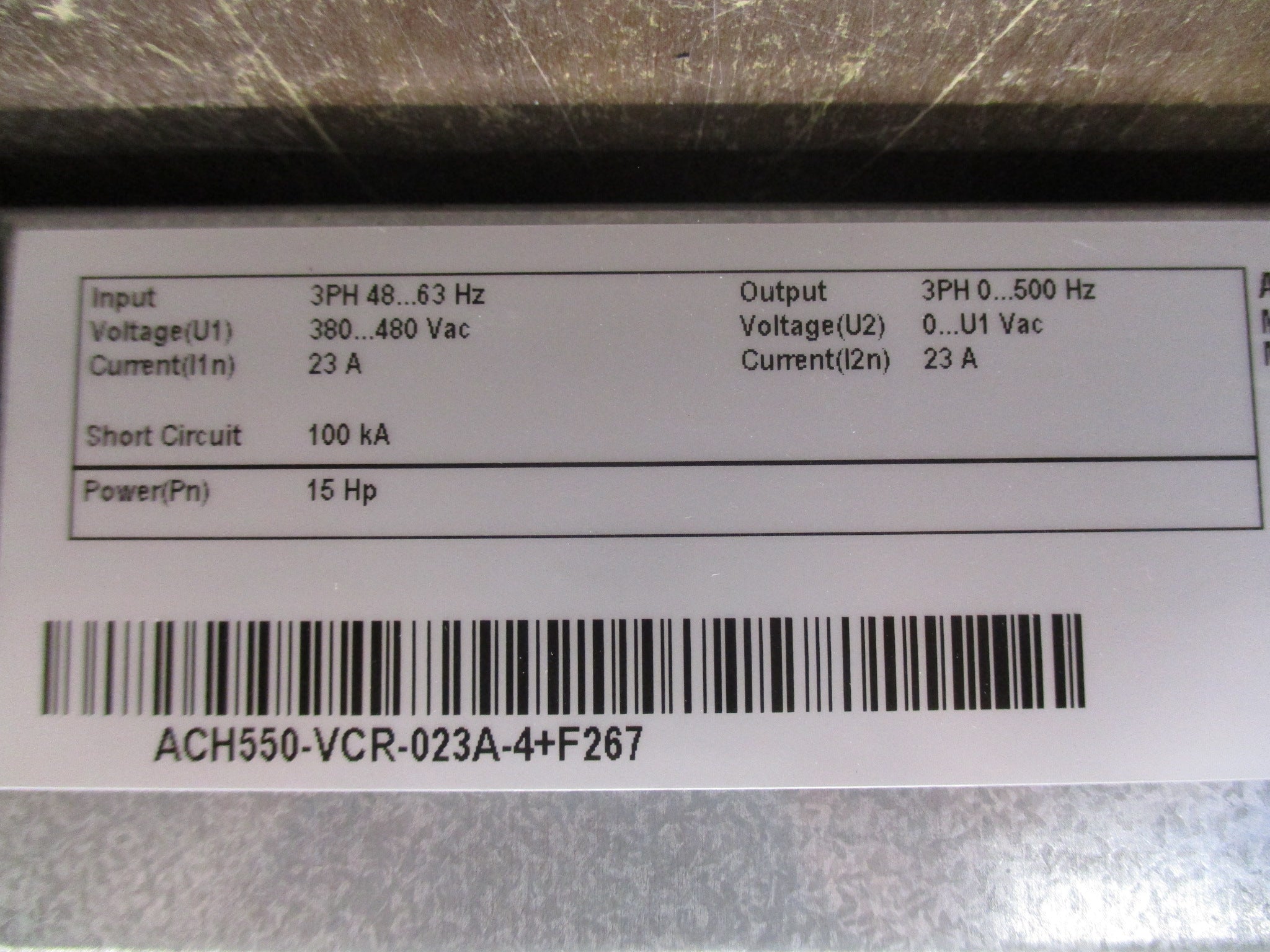 ABB ACH550 AC Drive w/ Bypass ACH550-VCR-023A-4+F267 15HP 3Ph w/ Keypad Used