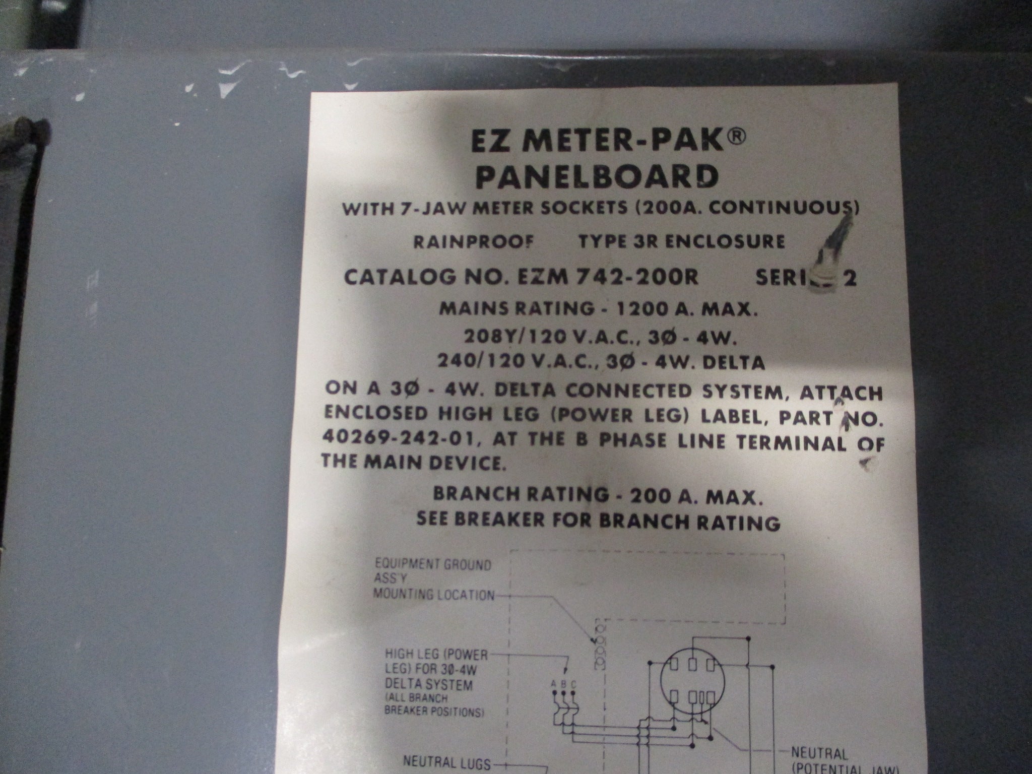 Square D EZ Meter-Pak Meter Stack EZM 742-200R Ser. 2 1200A 2-Position Used