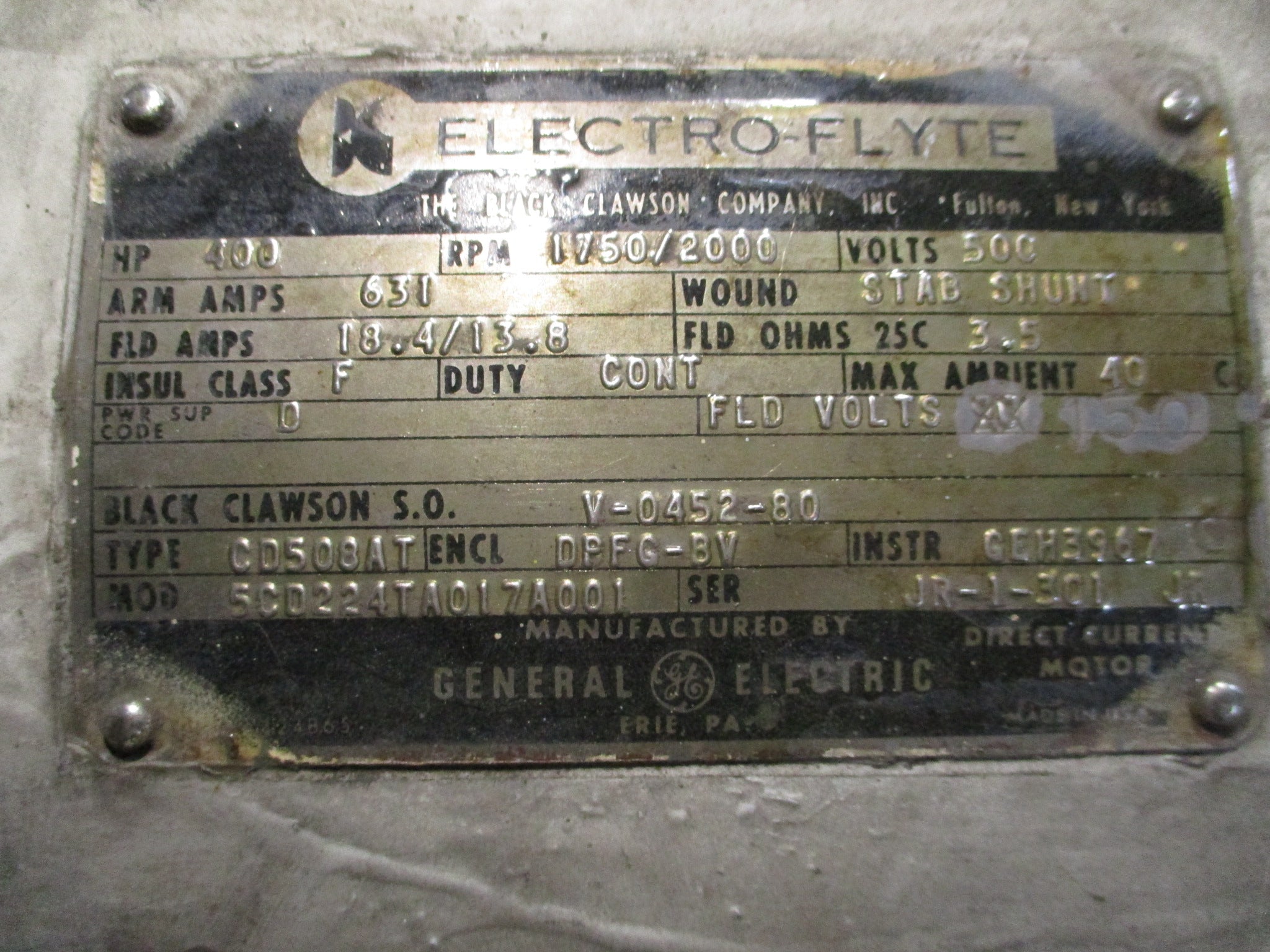 GE Current Motor CD508AT 400HP 1750/2000RPM 500V 631A Used