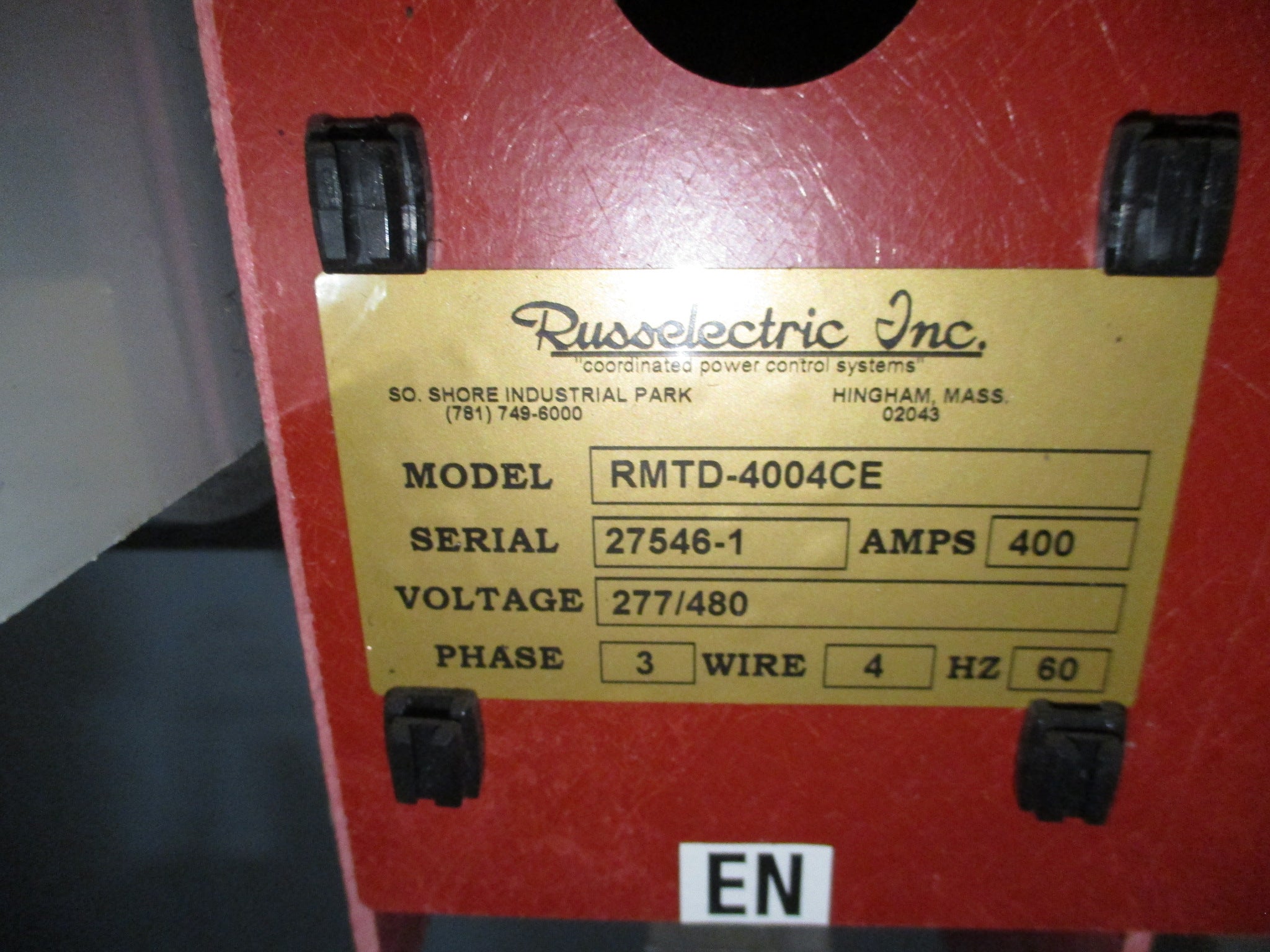 Russelectric Automatic Transfer Switch RMTD-4004CE 400A 277/480V 3Ph 4W 60Hz