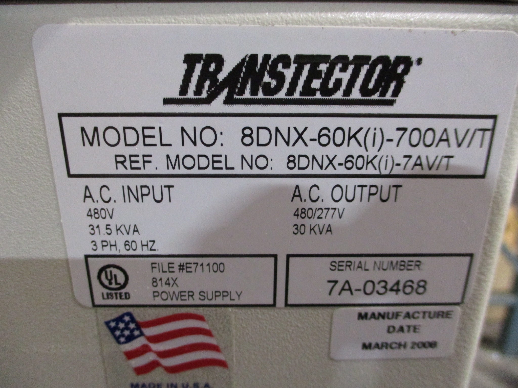 Transtector Power Conditioner 8DNX-60K(i)-700AV/T Used