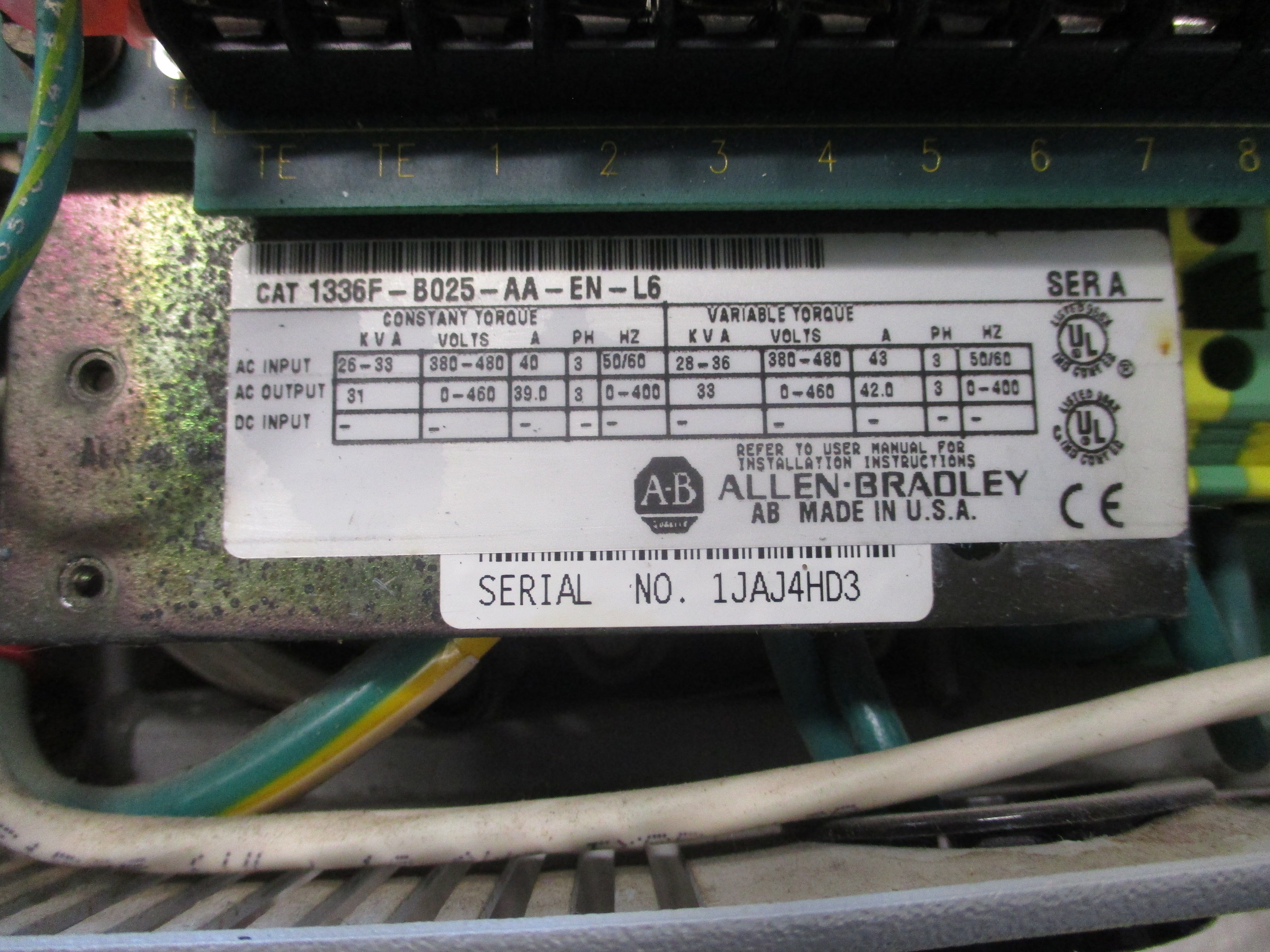 Allen-Bradley 1336 Plus II AC Drive 1336F-B025-AA-EN-L6 2.5 Hp 3Ph w/Keypad Used