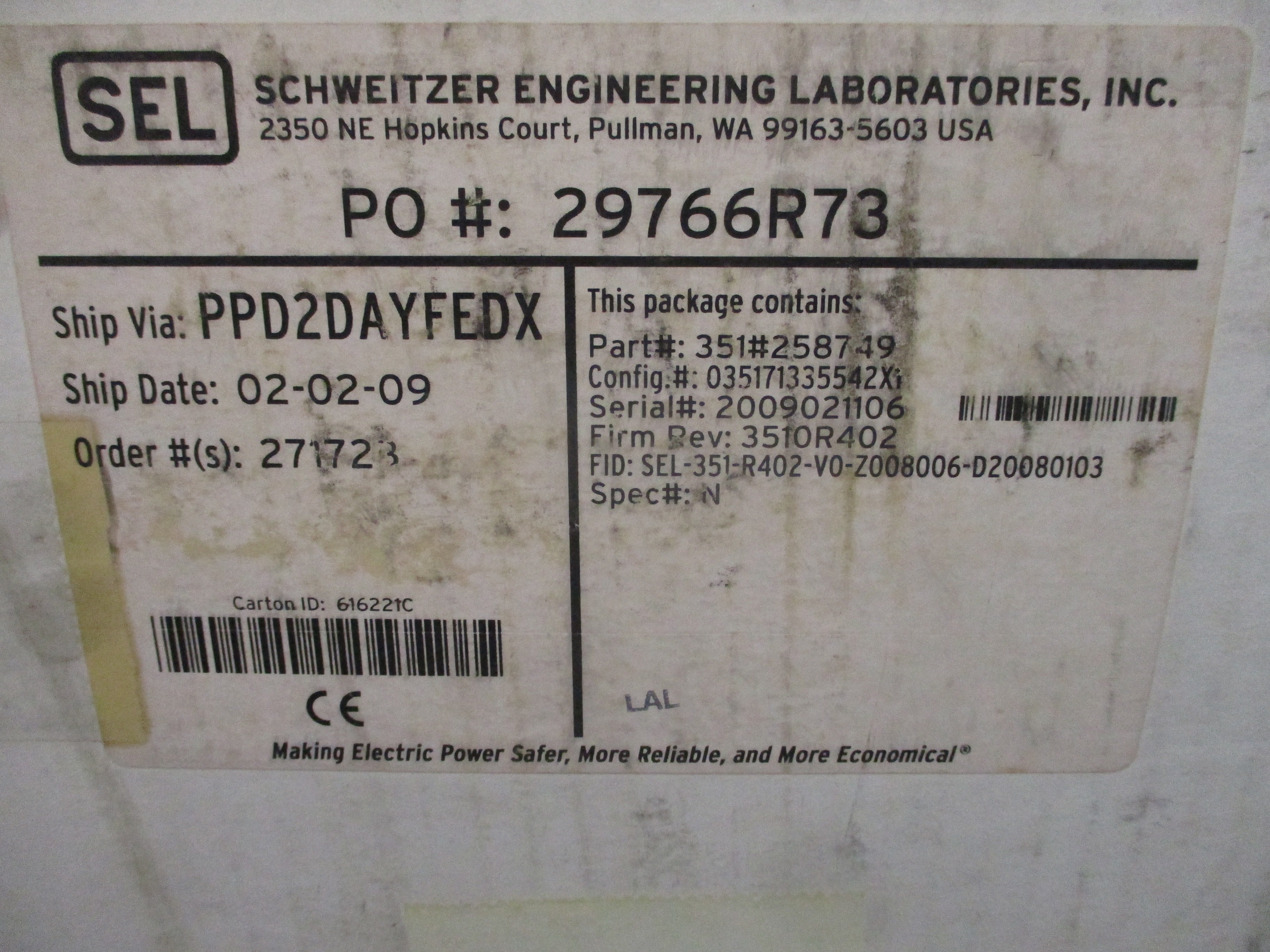 SEL SEL-351 Directional Overcurrent Relay Reclosing Relay Fault Locator 035171335542X1 SELogic Control Equations *No Cables* New Surplus