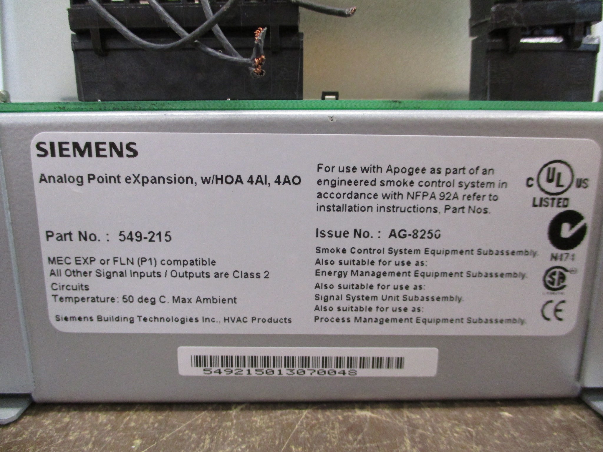 Siemens APOGEE Automation Analog Point Expansion Module 549-215 w/ HOA 4AI/4AO