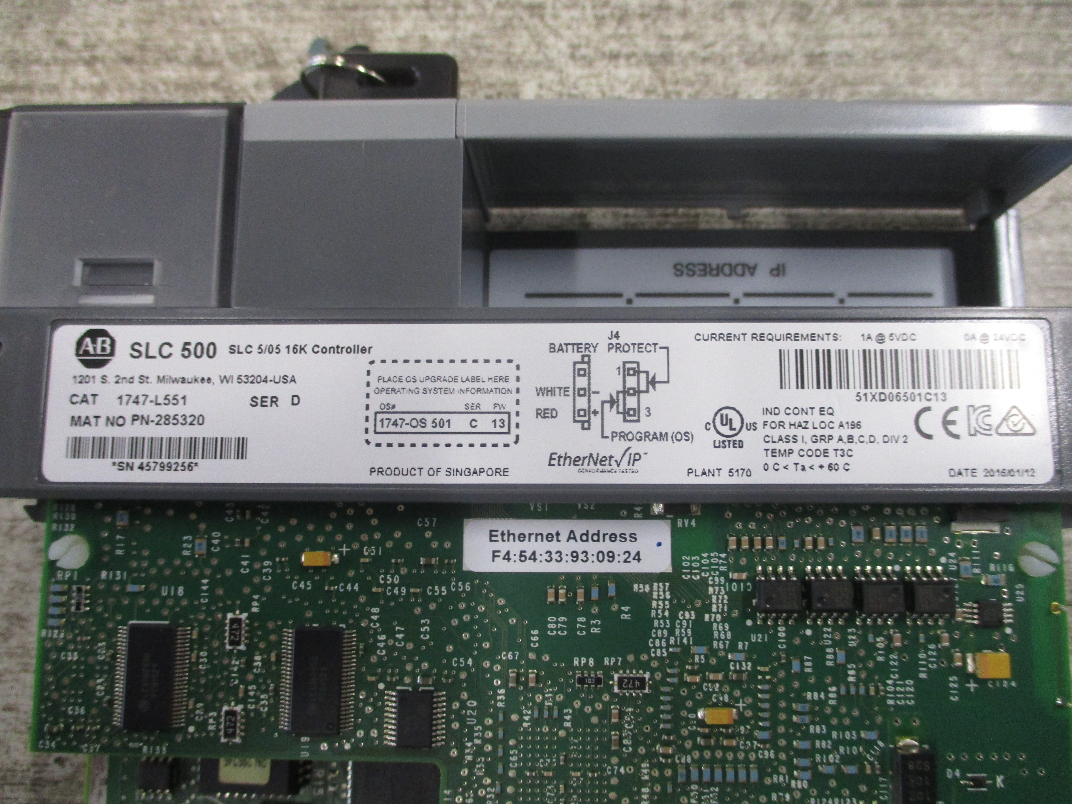 Allen-Bradley SLC 500 SLC 5/05 16K Controller 1747-L551 Ser. D OS: 1747-OS 501 Ser. C F/W.13 Used