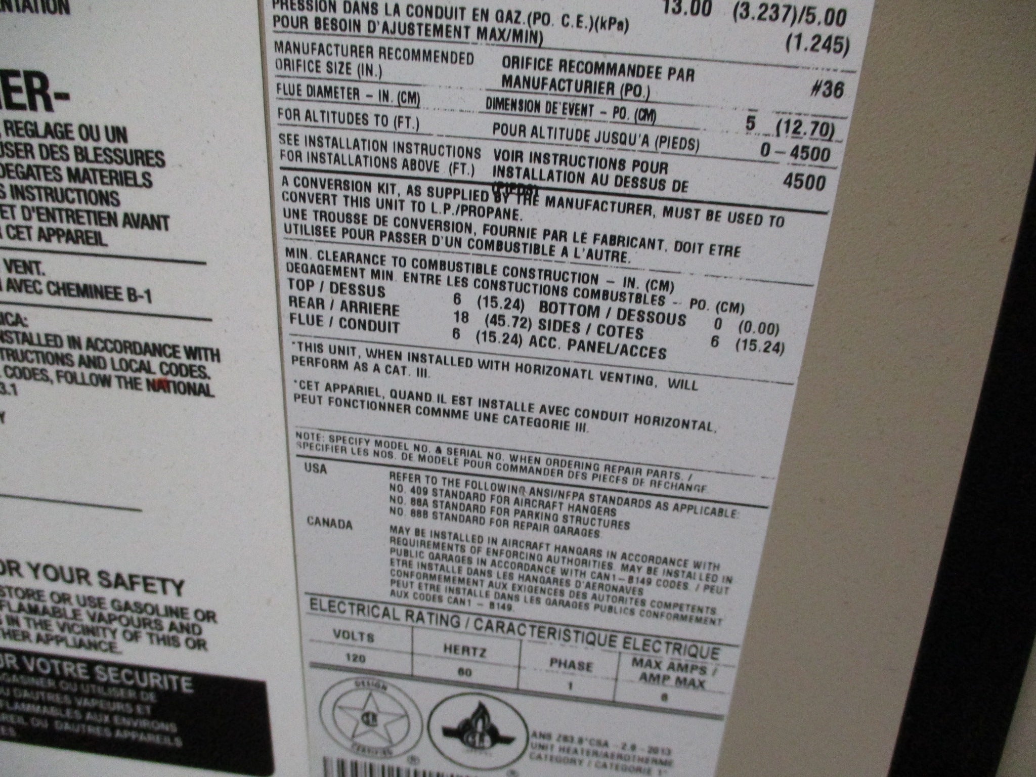 ADP Natural Gas Heater SEP-200A-3 195,000BTU Input Power Vented Used