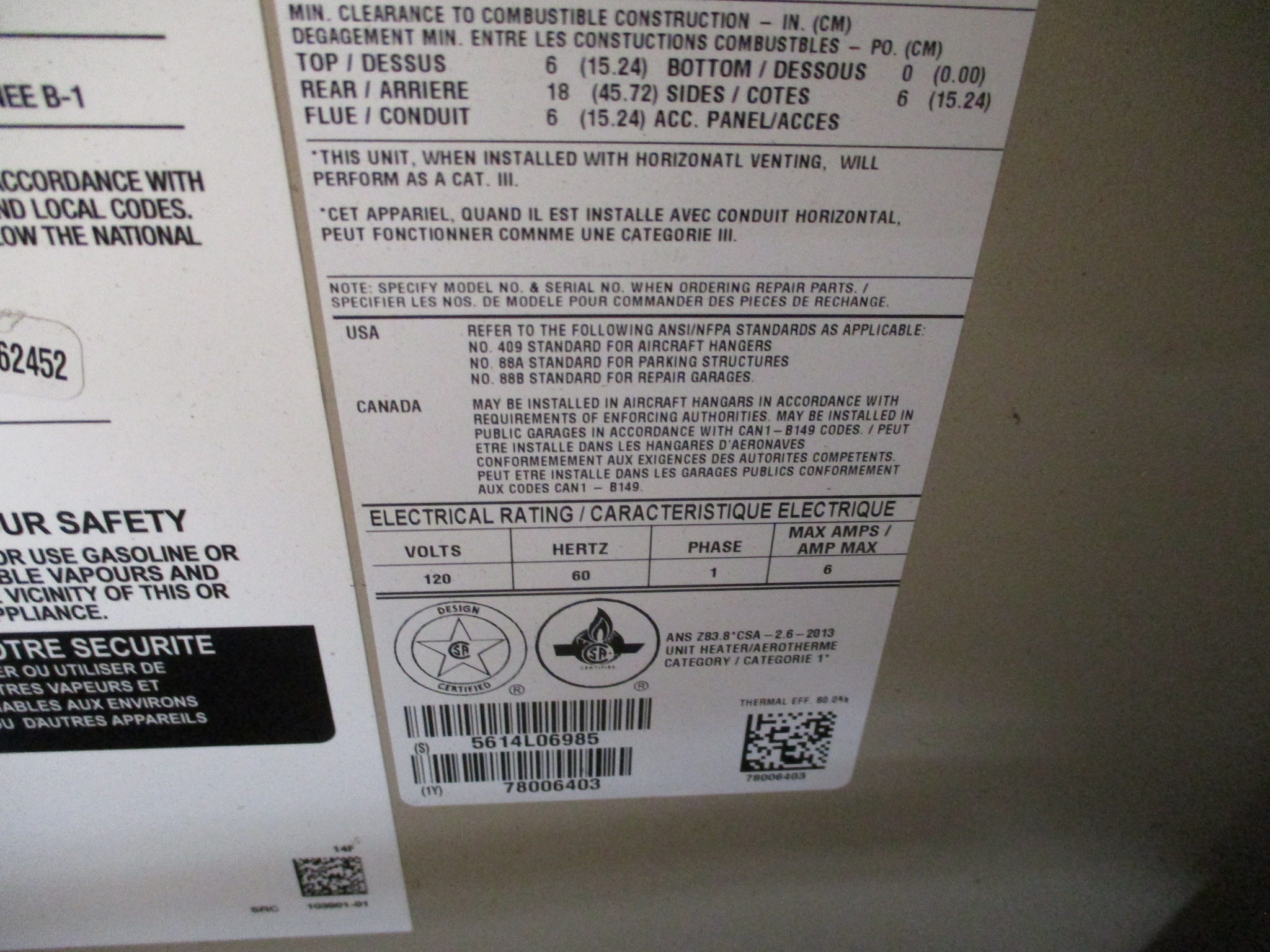 ADP Natural Gas Heater SEP-200A-3 Power Vented Used