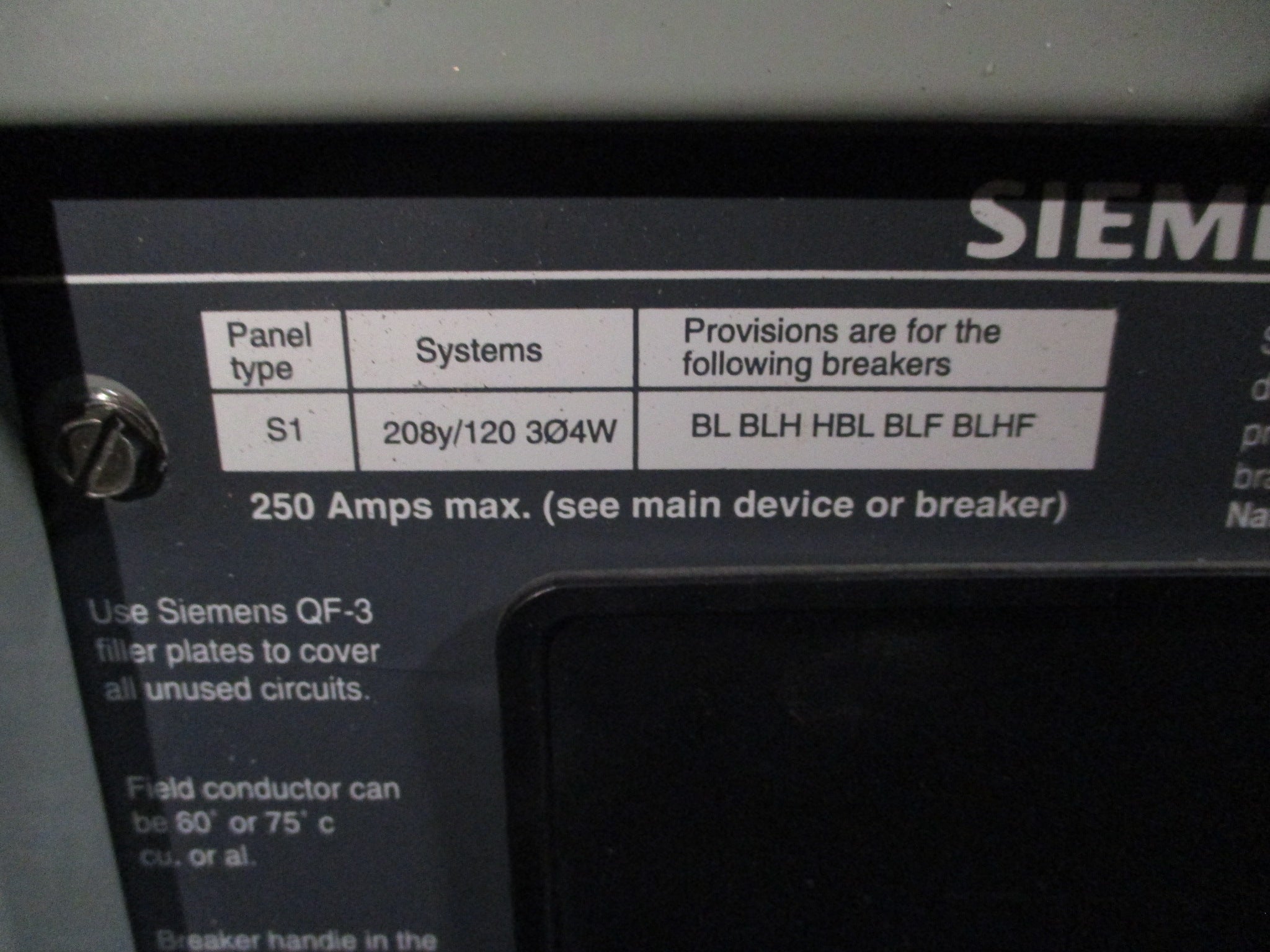 Siemens Main Breaker Circuit Breaker Panel S1C42QJ200ABS 250A Max, 200A Main