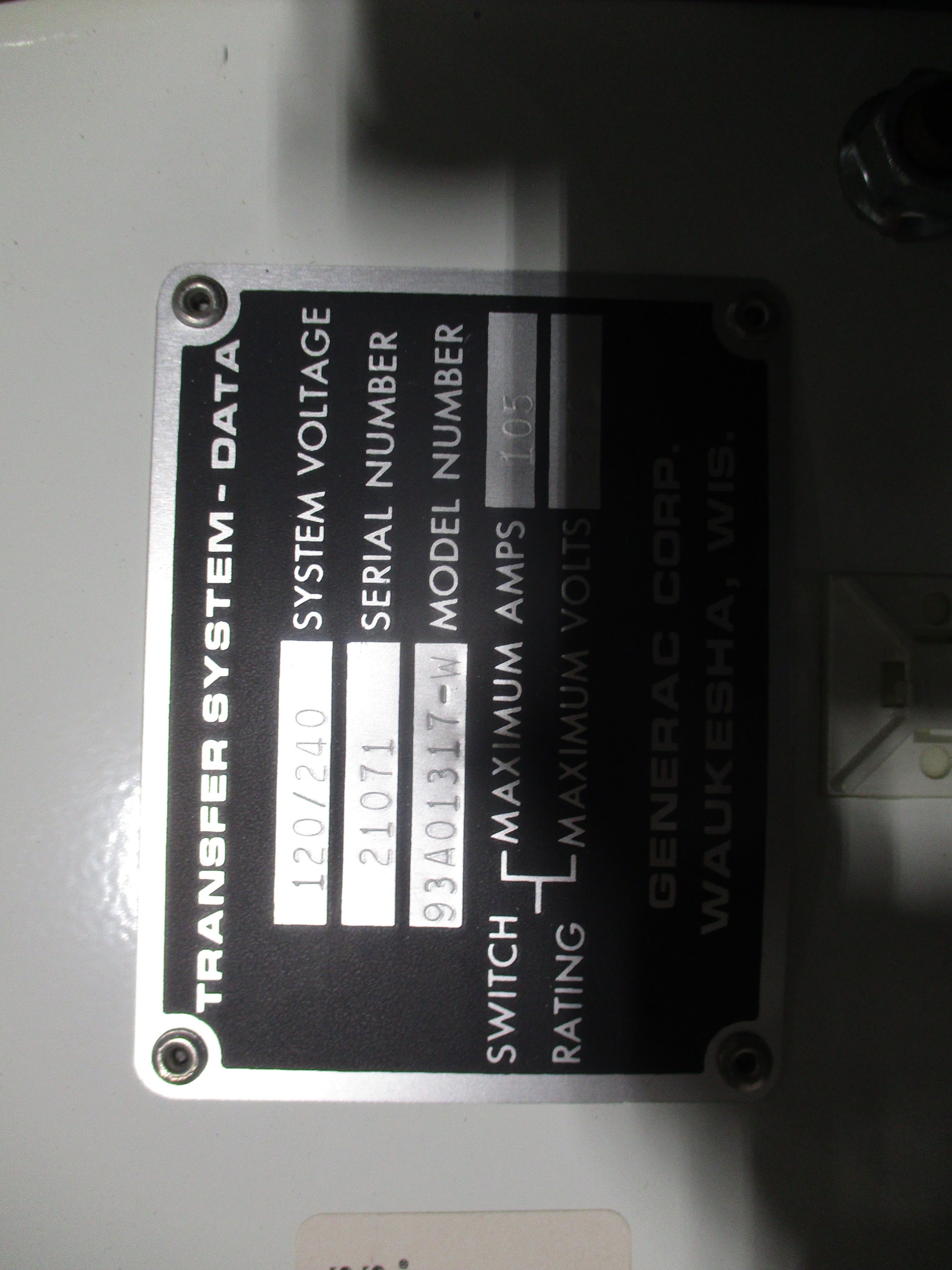 Generac GTS Automatic Transfer Switch 39A01317-W 105A 120/240V Used