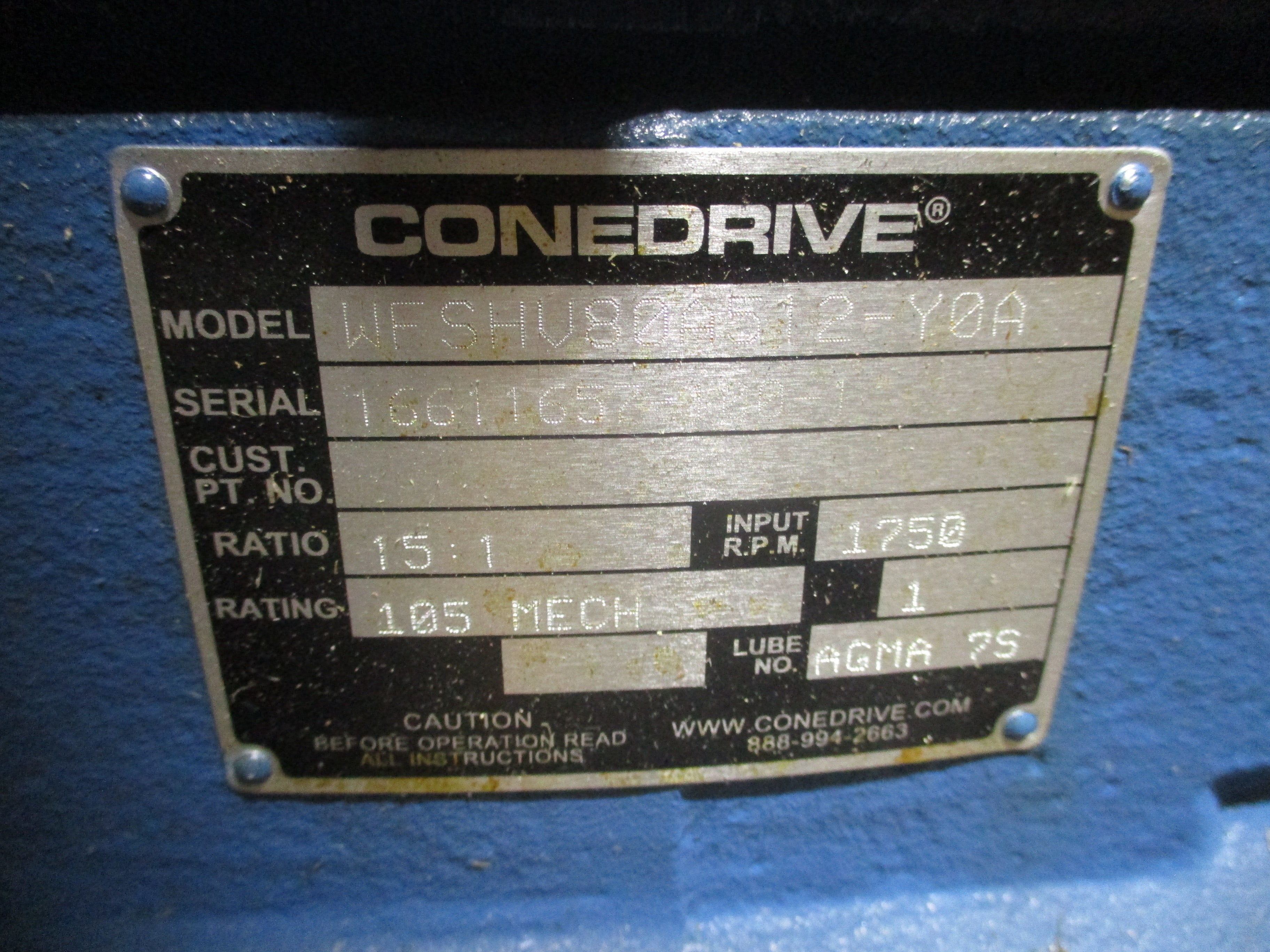 Conedrive Gear Reducer WFSHV80A512-Y0A Ratio 15:1 1750RPM Input * Dented Fin * *