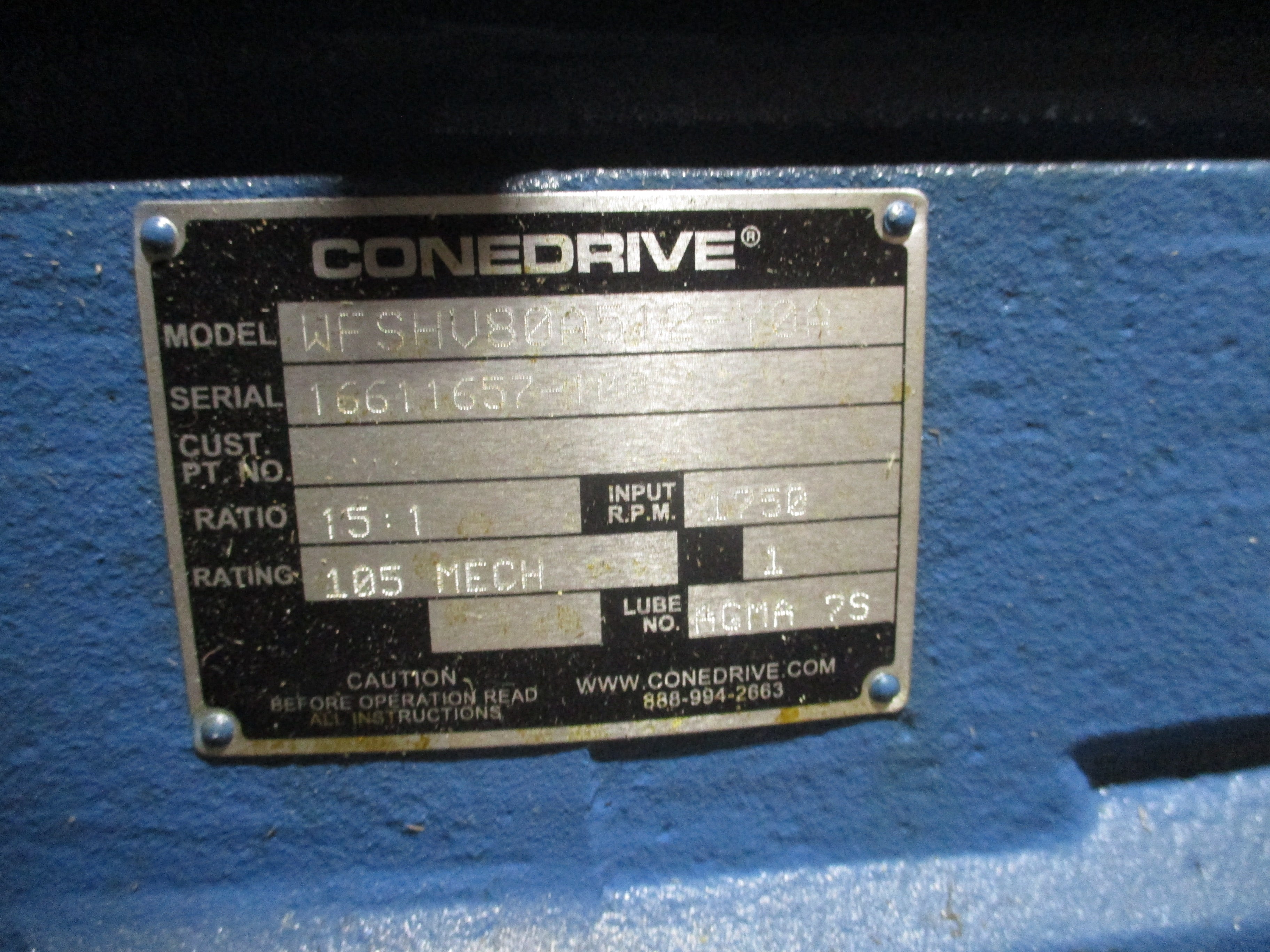 Conedrive Gear Reducer WFSHV80A512-Y0A Ratio 15:1 1750RPM Input * Dented Fin * *