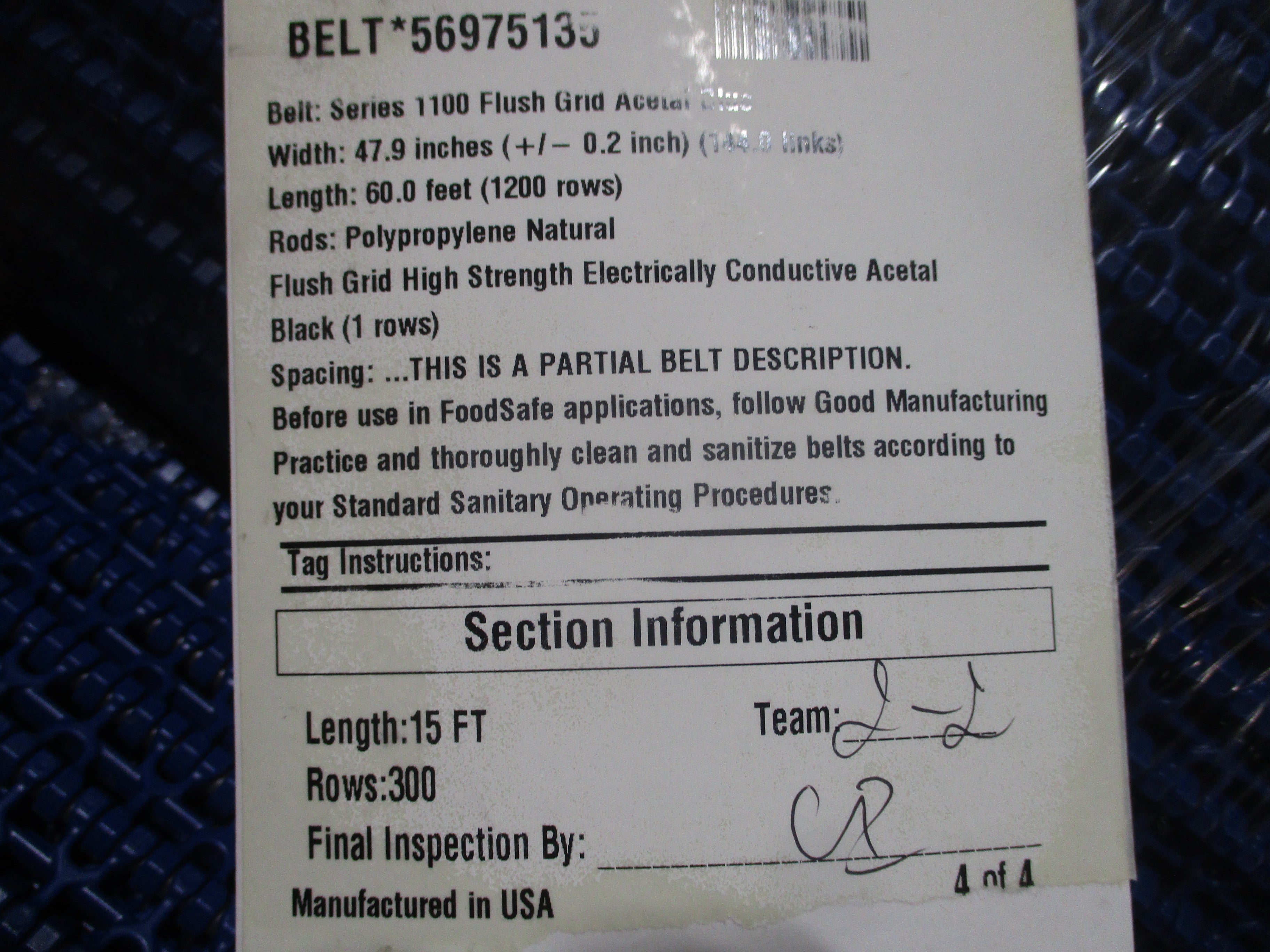 Intralox Series 1100 Flush Grid Belt 202493 / 56975135 Width: 47.9in Length: 60.0ft Acetal Blue New Surplus