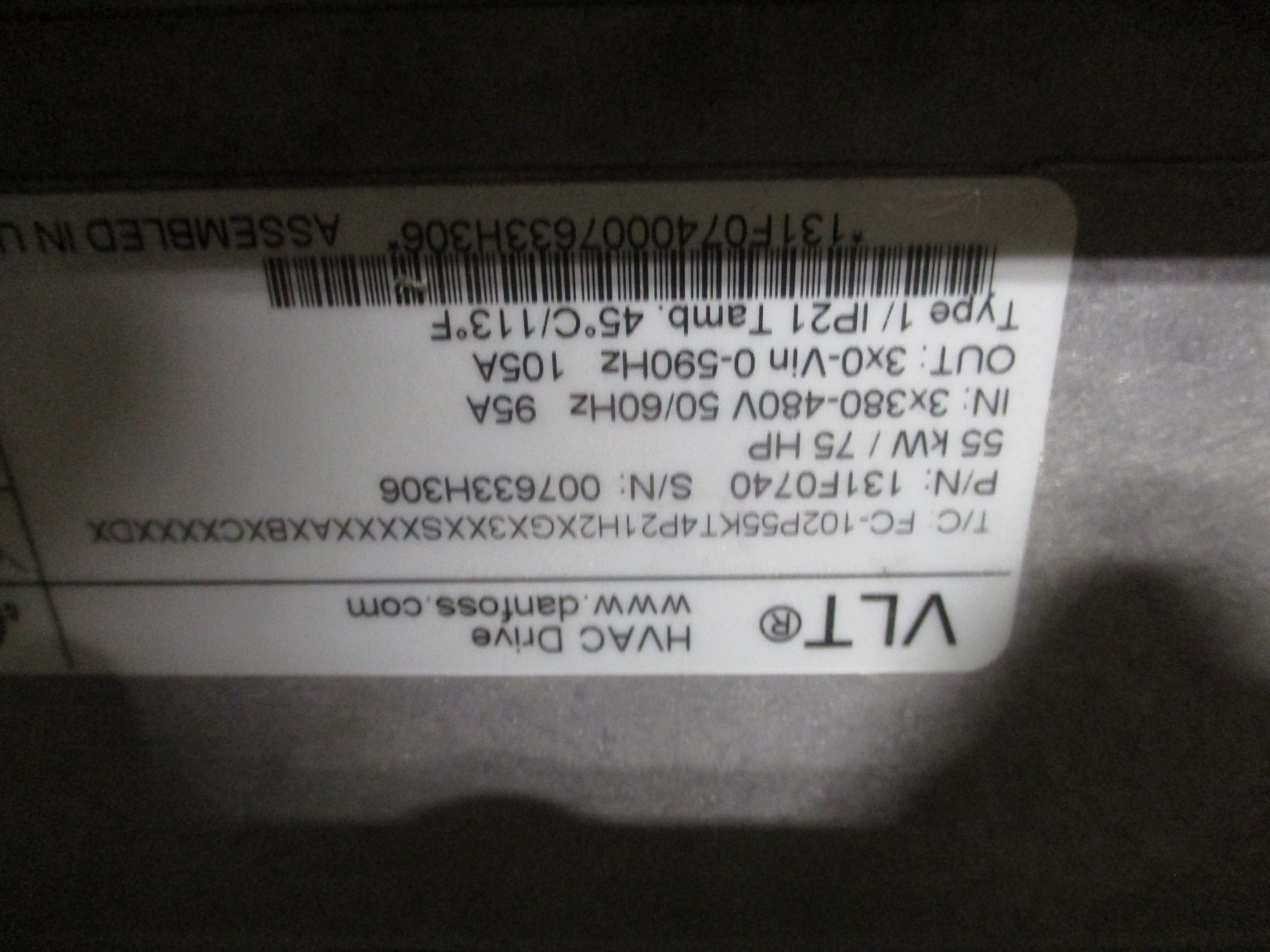 Danfoss VLT AC Drive 131F0740 75HP 3Ph Input: 3x380-480V / 50-60Hz / 95A Output:
