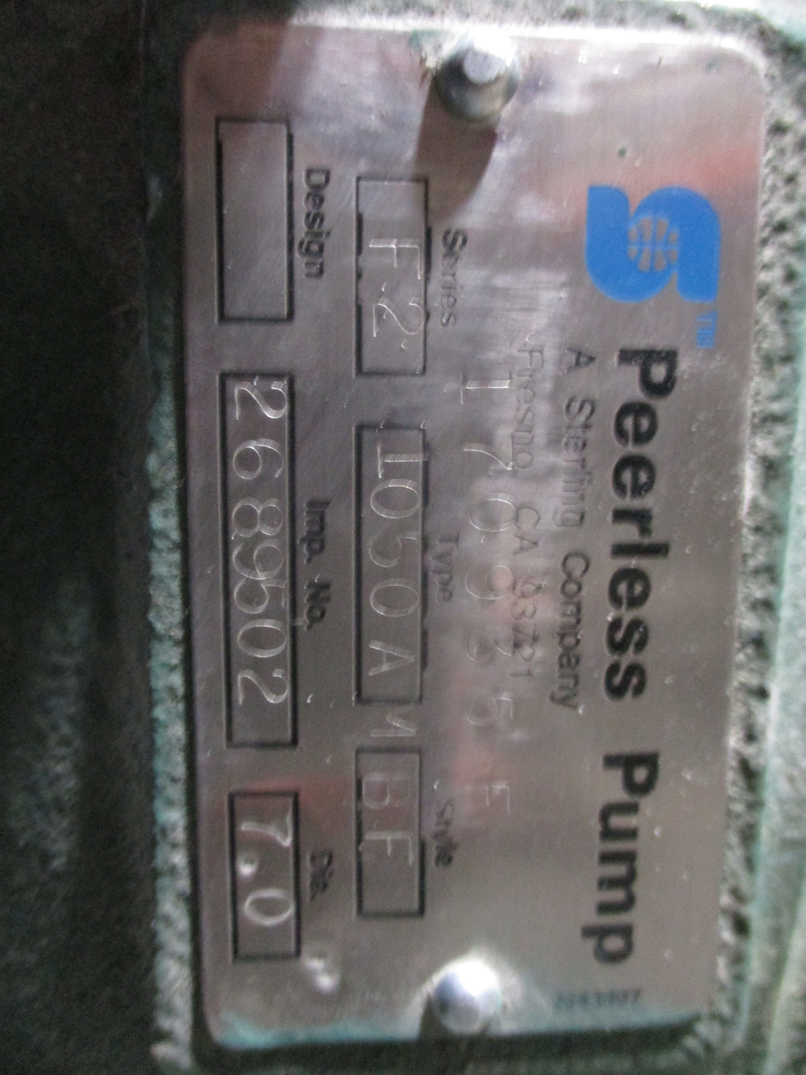 Peerless Pump F2 Series Pump F2-1050AMBF Diameter: 7.0 Used