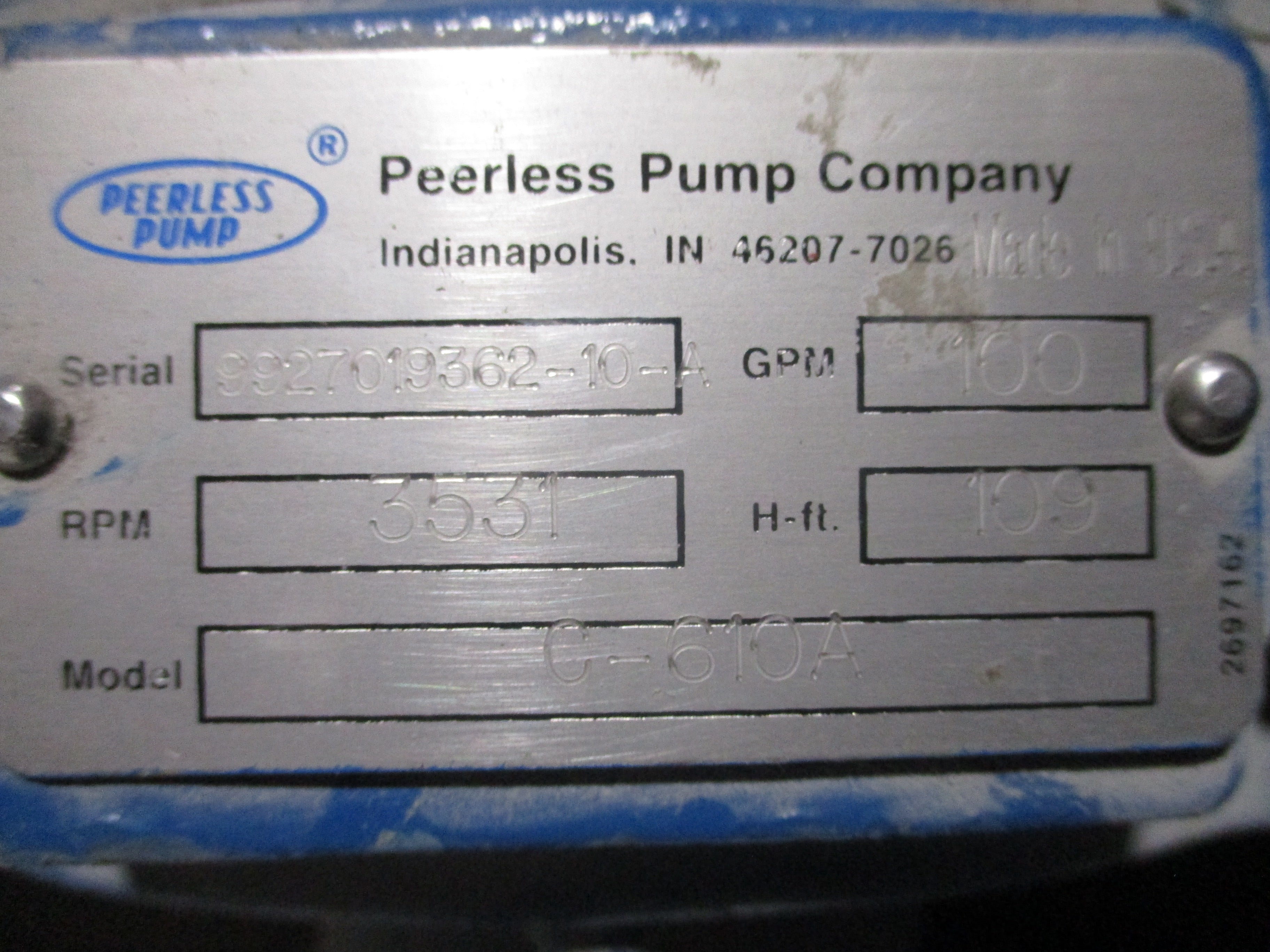 Peerless Pump Centrifugal Pump C-610A 5HP 3531RPM 100GPM 109FT Head 208-230/460V 3Ph Used
