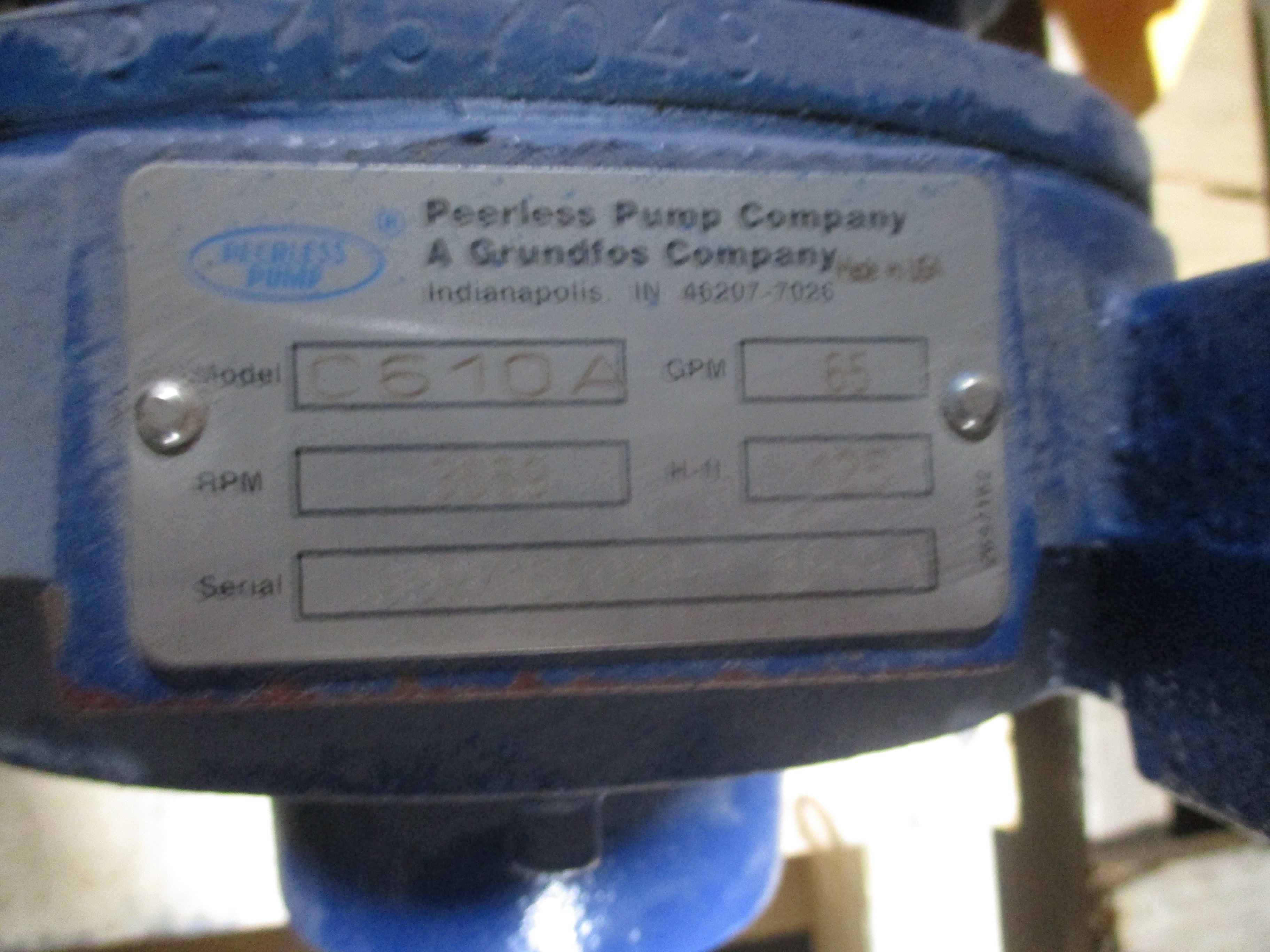 Peerless Pump Centrifugal Pump C610A 5HP 3559RPM 65GPM 125FT Head 230/460V 9Ph Used