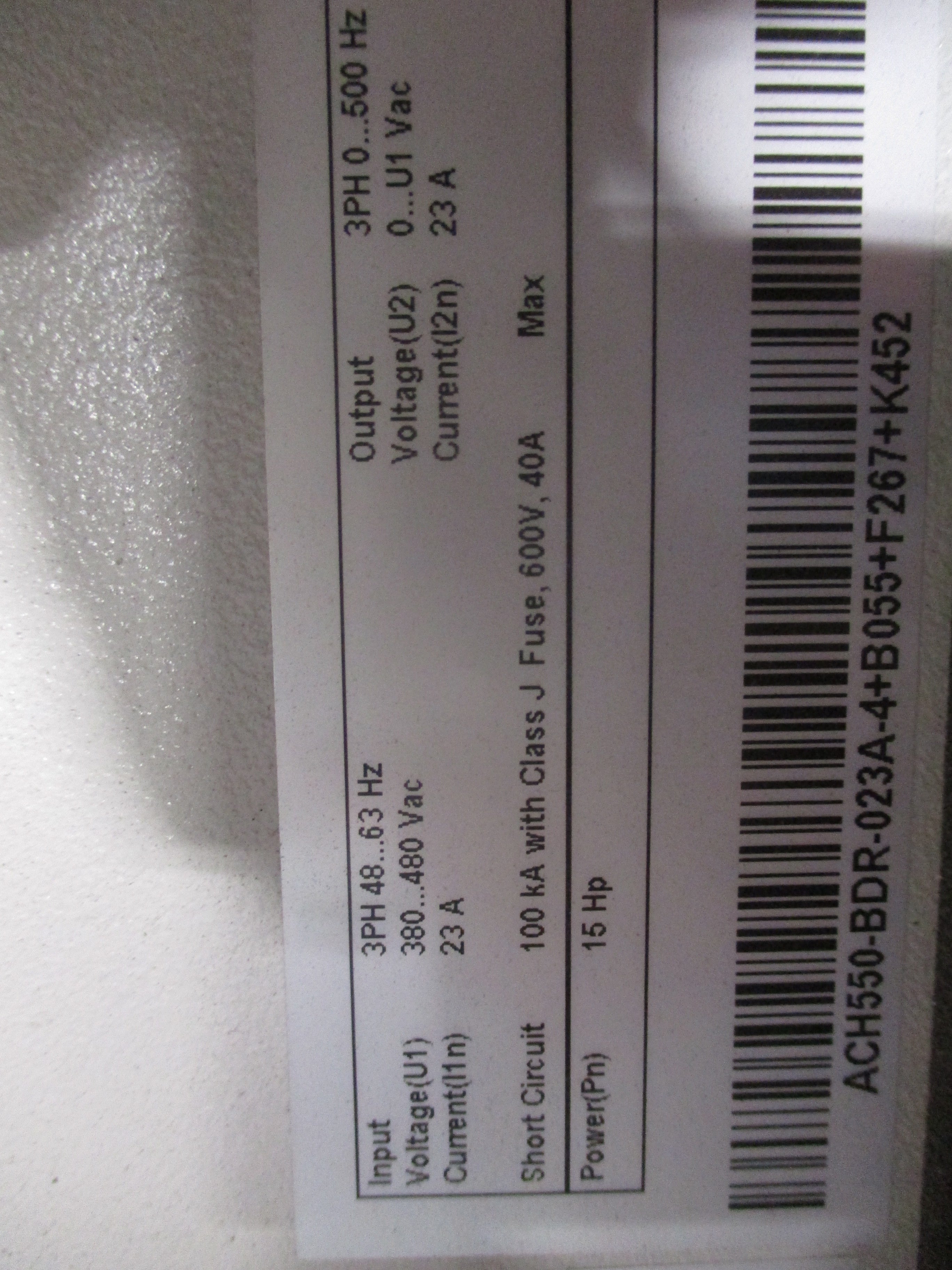 ABB ACH550 AC Drive W/Bypass ACH550-BDR-023A-4+B055+F267+K452 15HP Used