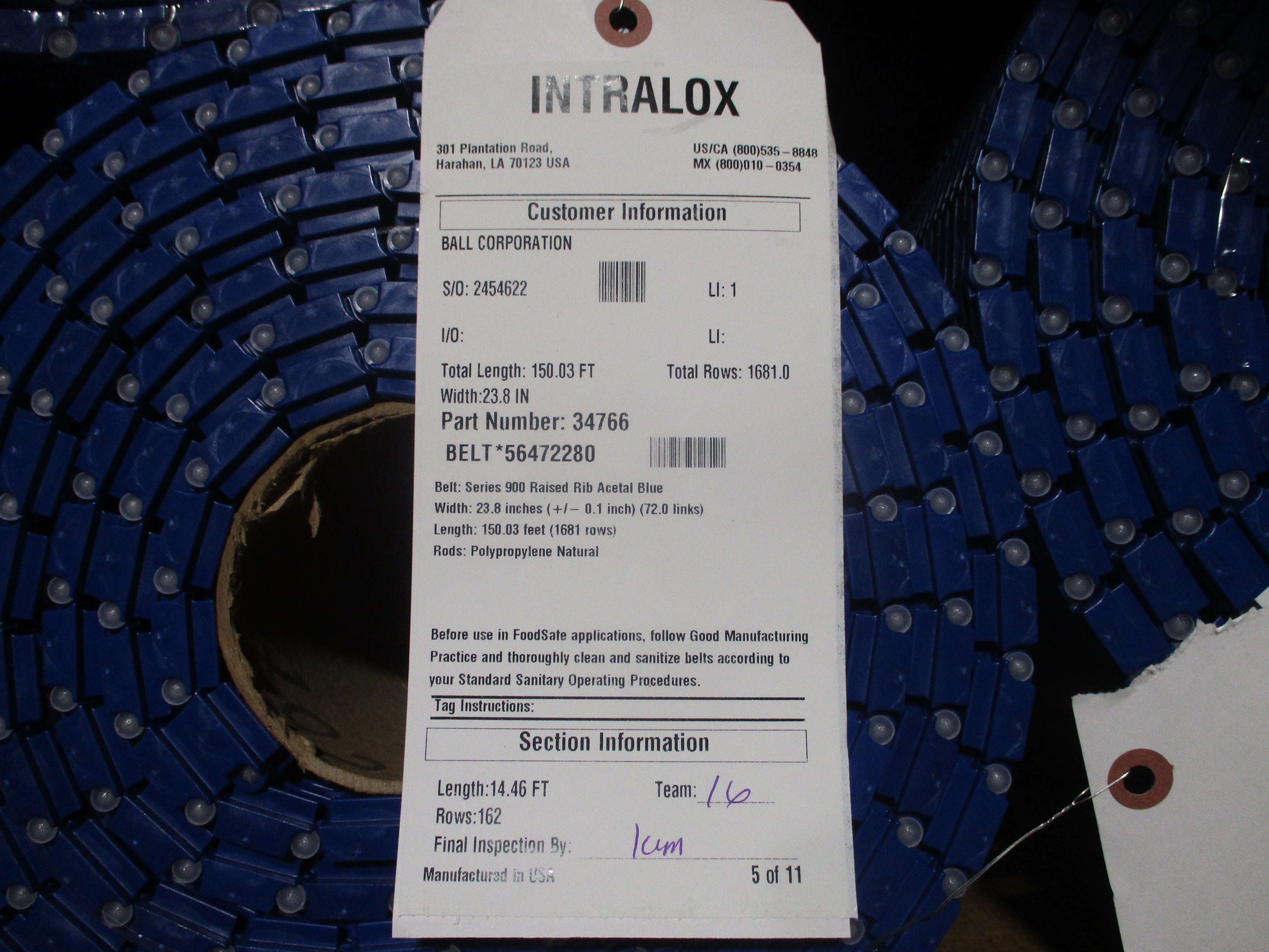 Intralox Series 900 Raised Rib Belt 34766 / 56472280 Width: 23.8in New Surplus