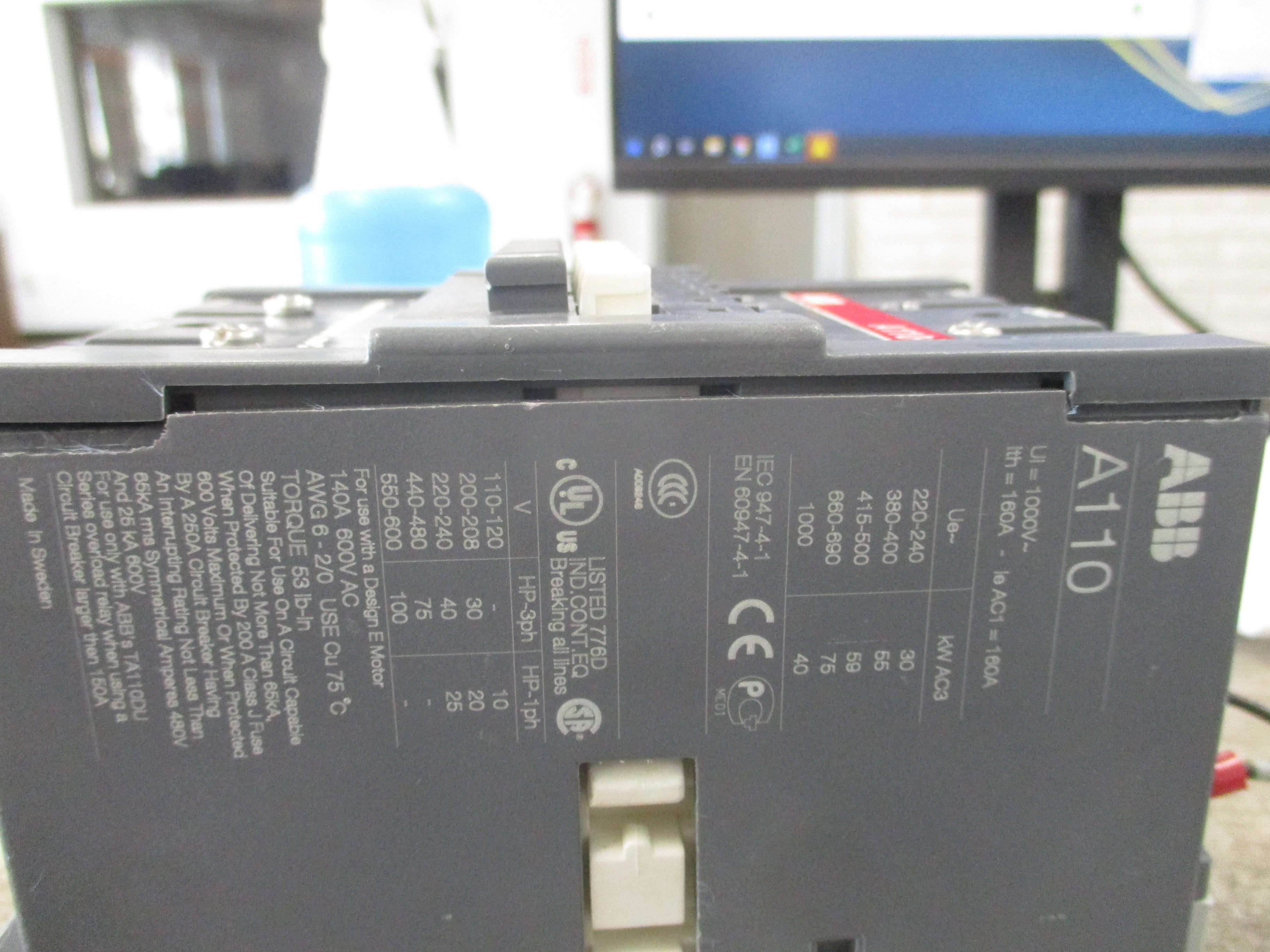 ABB Contactor A110-30 110-120V Coil Used