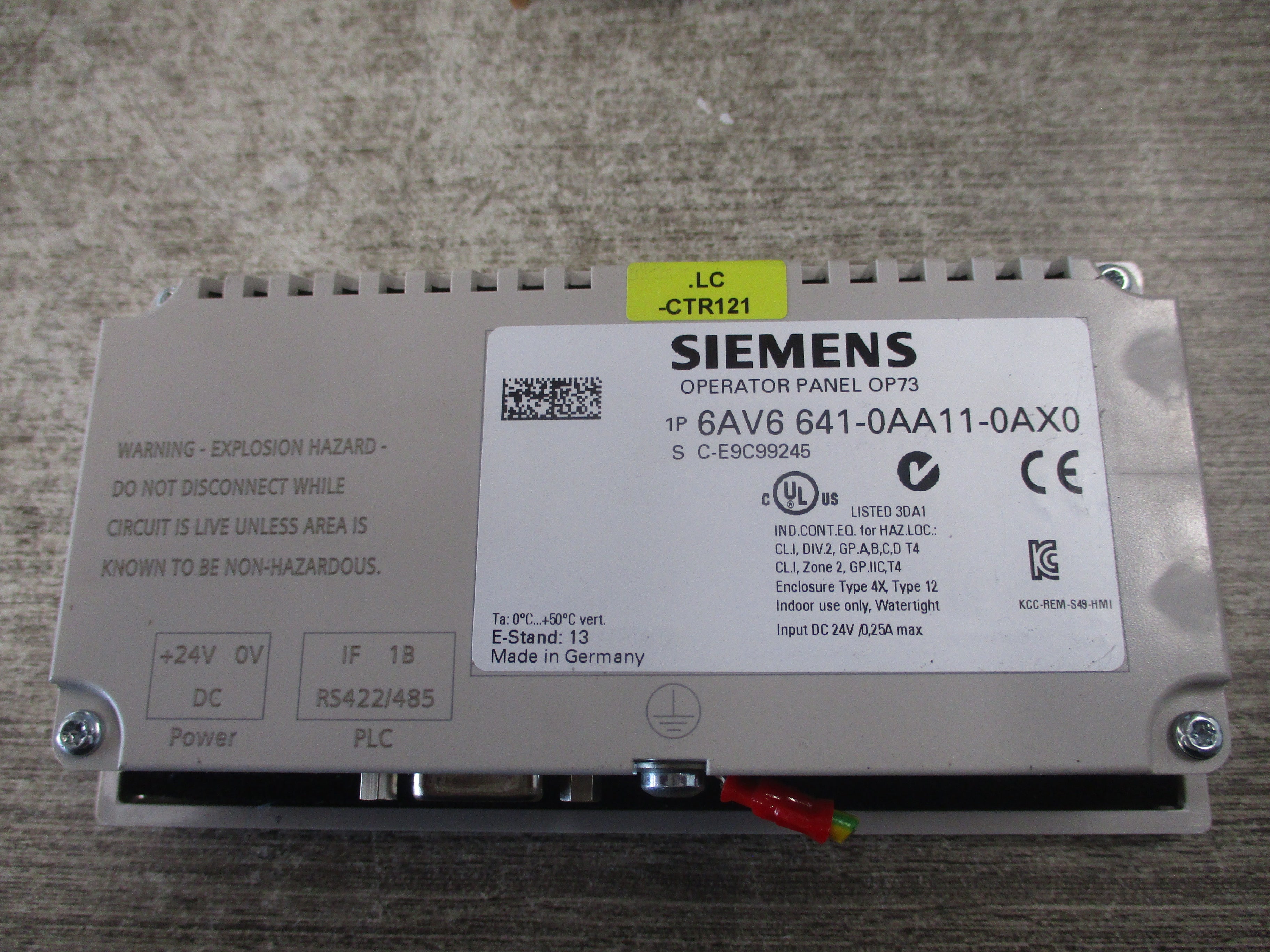 Siemens Simatic OP73 Operator Panel 6AV6 641-0AA11-0AX0 * No Power Connector Used