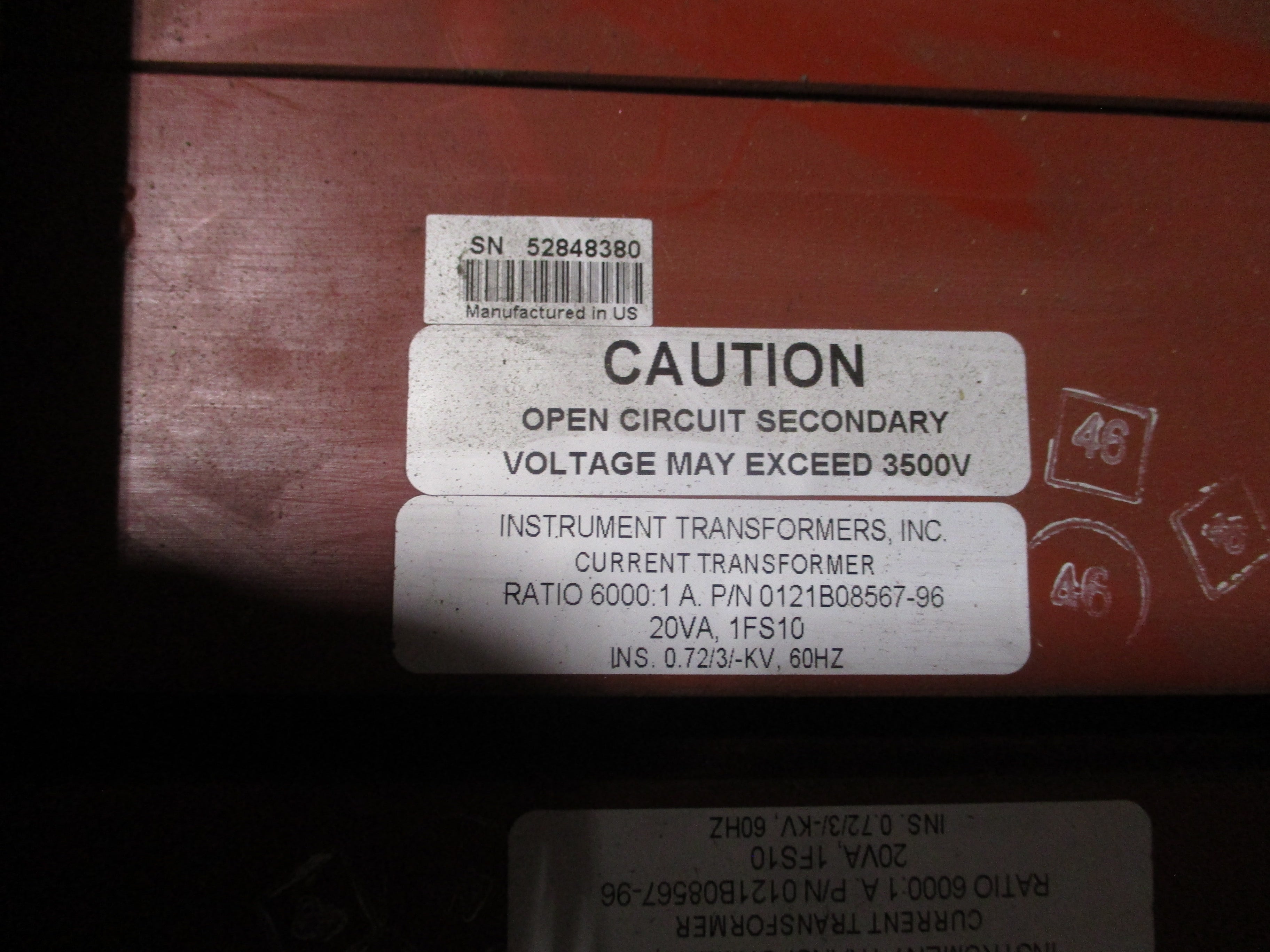 Instrument Transformers Current Transformer 0121B08567-96 Ratio 6000:1A 60Hz * S