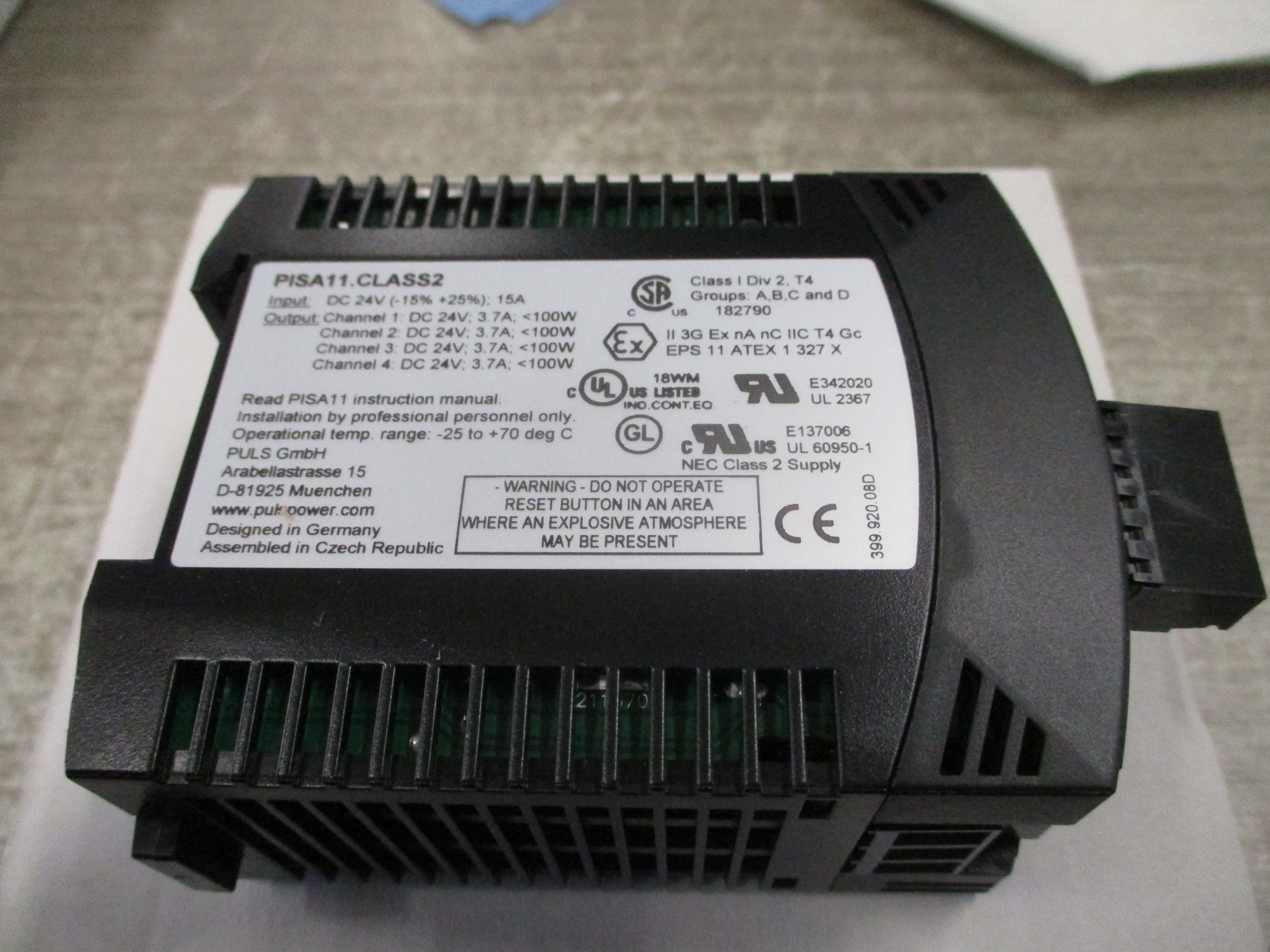 Puls Protection Module PISA11.CLASS2 Input: 24VDC Output: 24VDC New Surplus