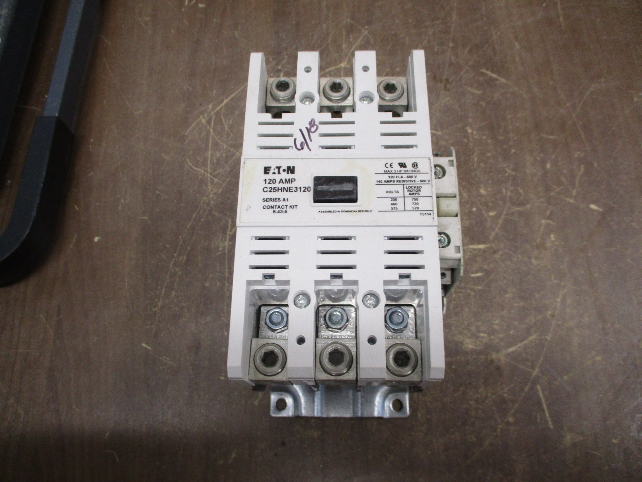 Eaton Contactor C25HNE3120 120V Coil 120A 600V w/ Aux Contact Used