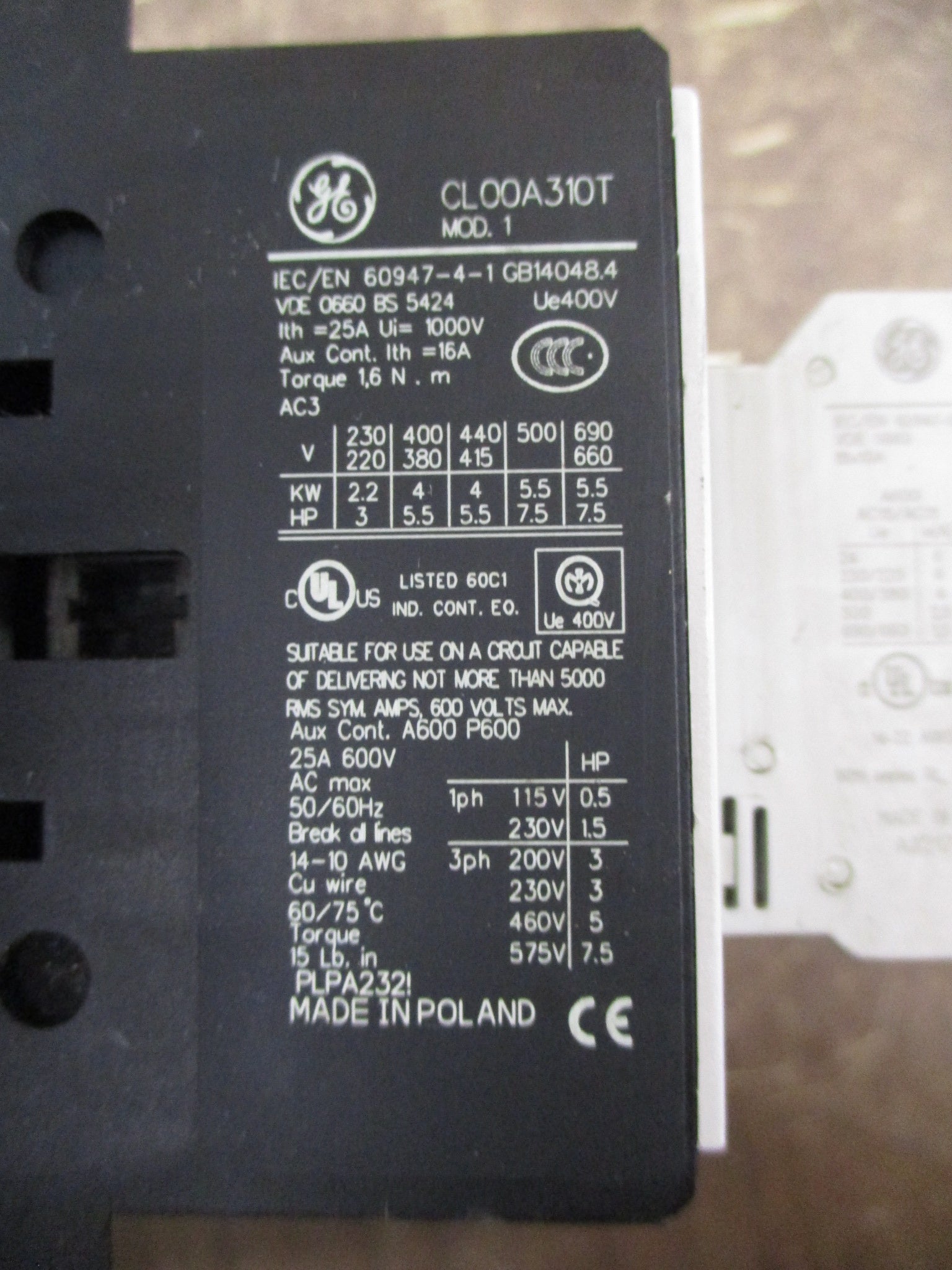 GE Reversing Contactor CL00A310T 120V Coil 25A 600V (5) Aux Contacts Used